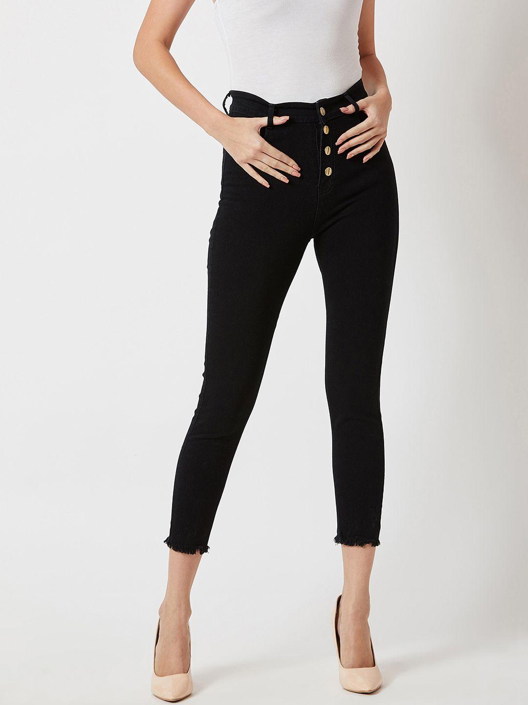 miss chase women black skinny fit high-rise clean look jeans