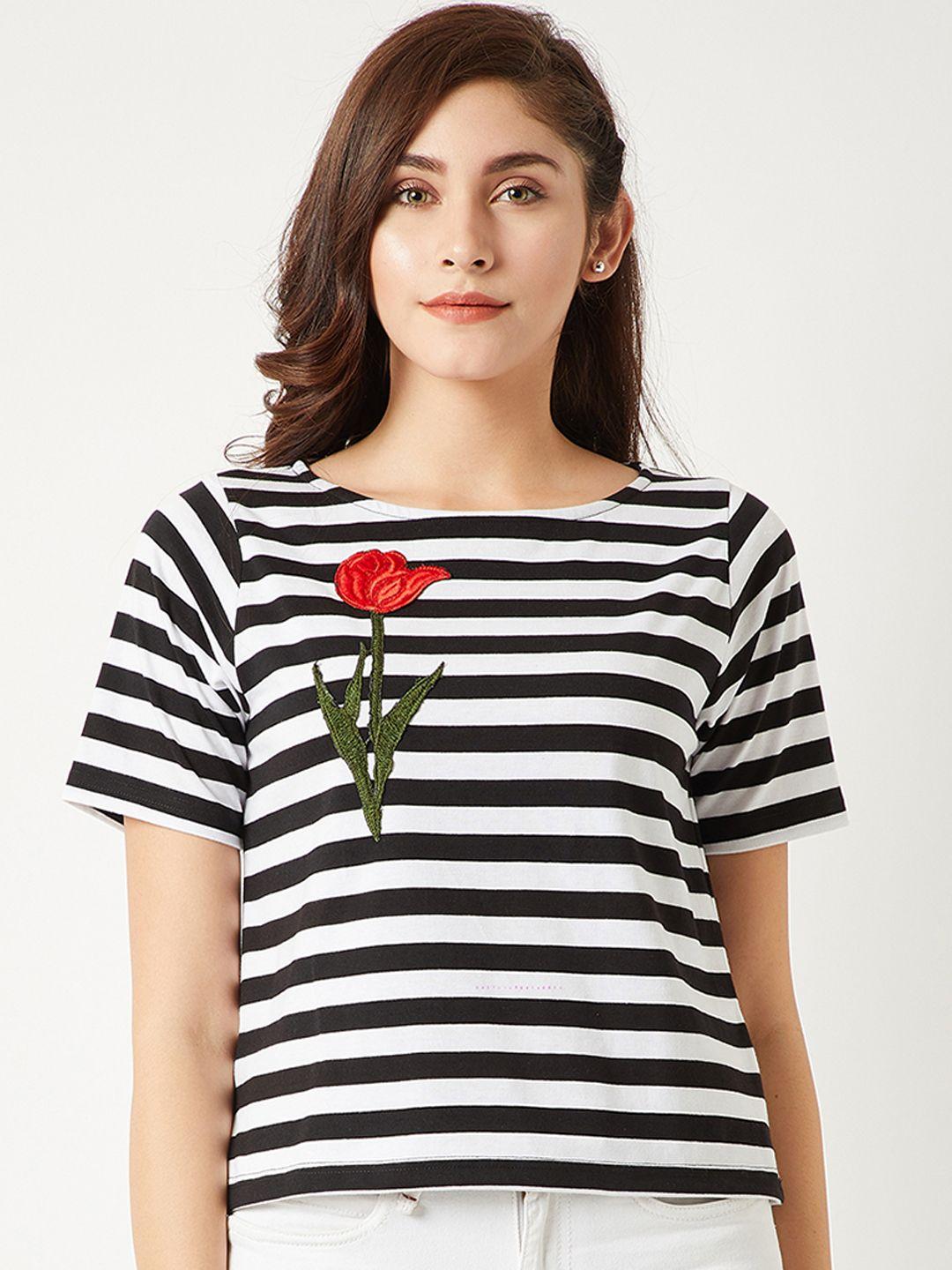 miss chase women black striped pure cotton top