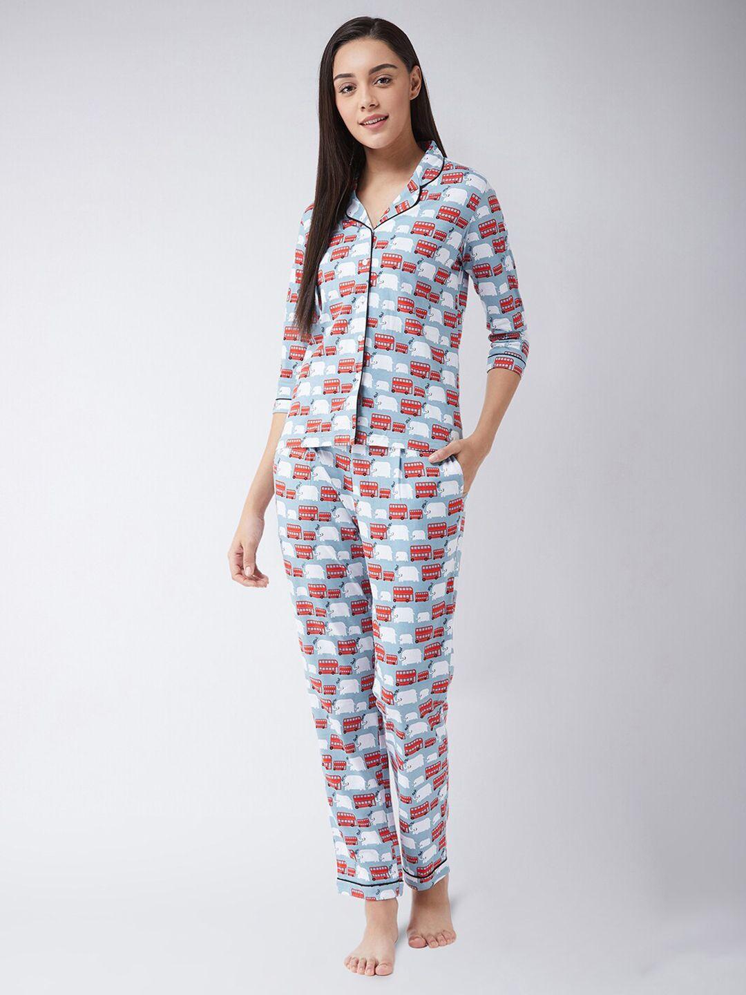 miss chase women blue & red printed night suit