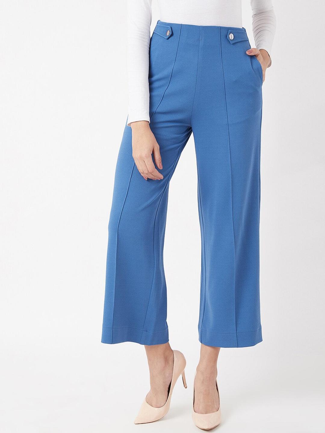 miss chase women blue regular fit solid culottes