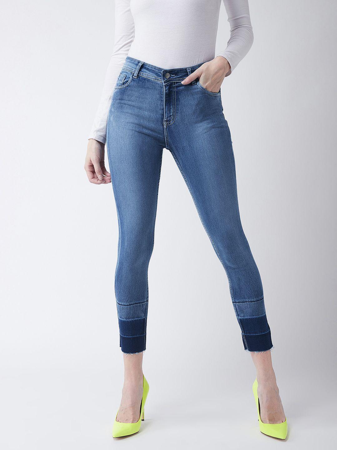 miss chase women blue skinny fit high-rise clean look jeans