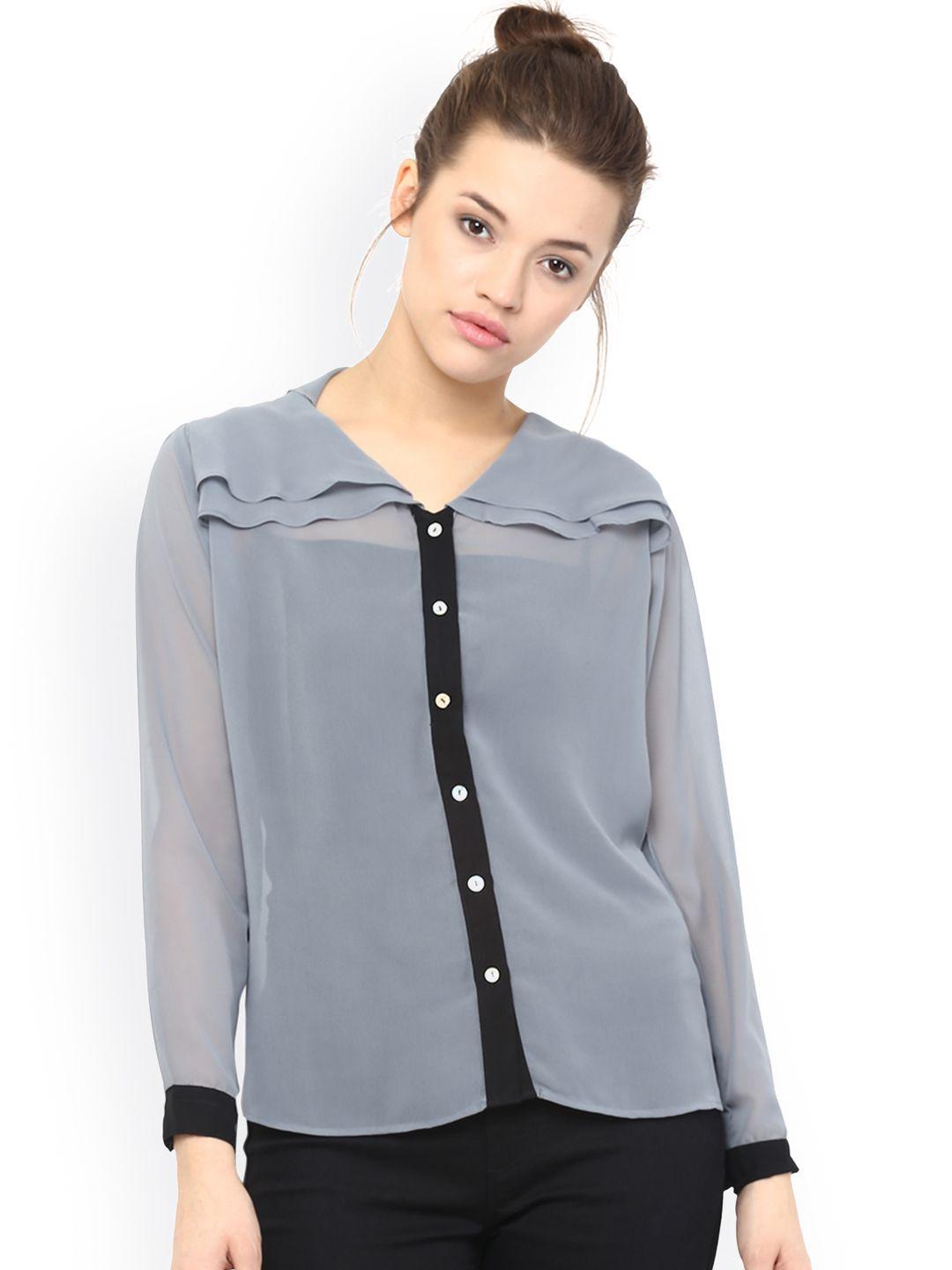miss chase women blue solid georgette shirt style top