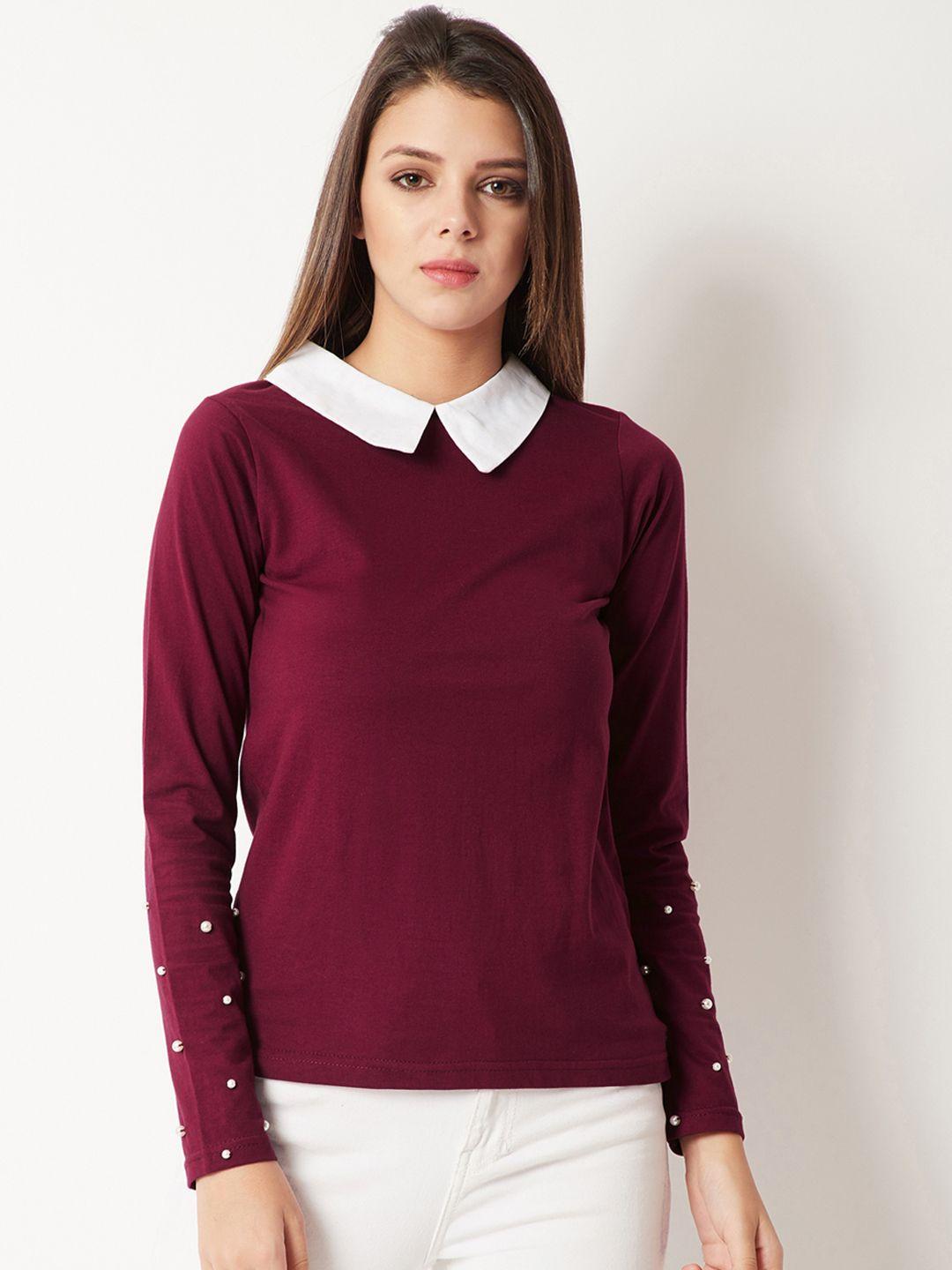miss chase women burgundy solid top