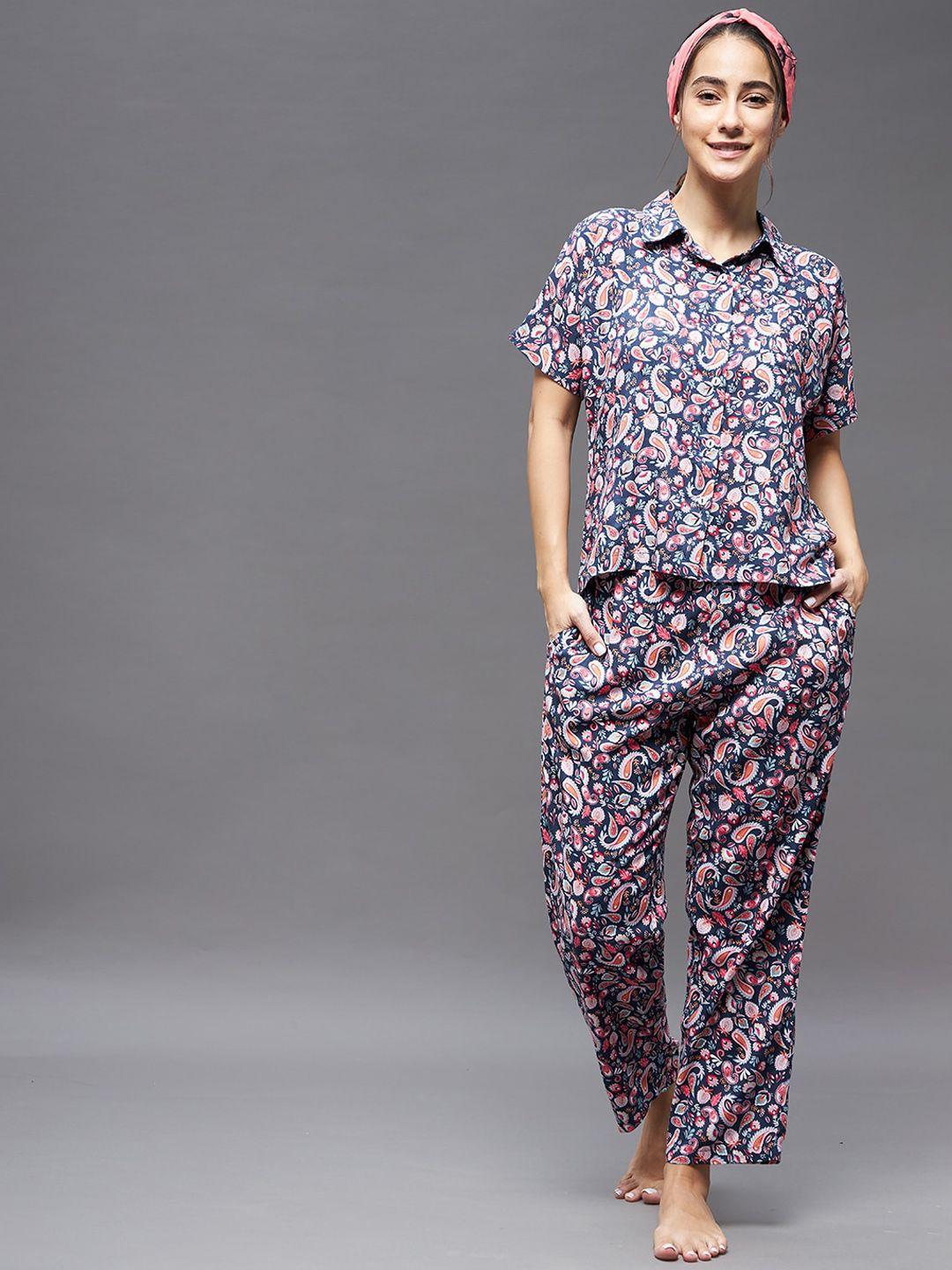 miss chase women ethnic motifs printed polyester night suit