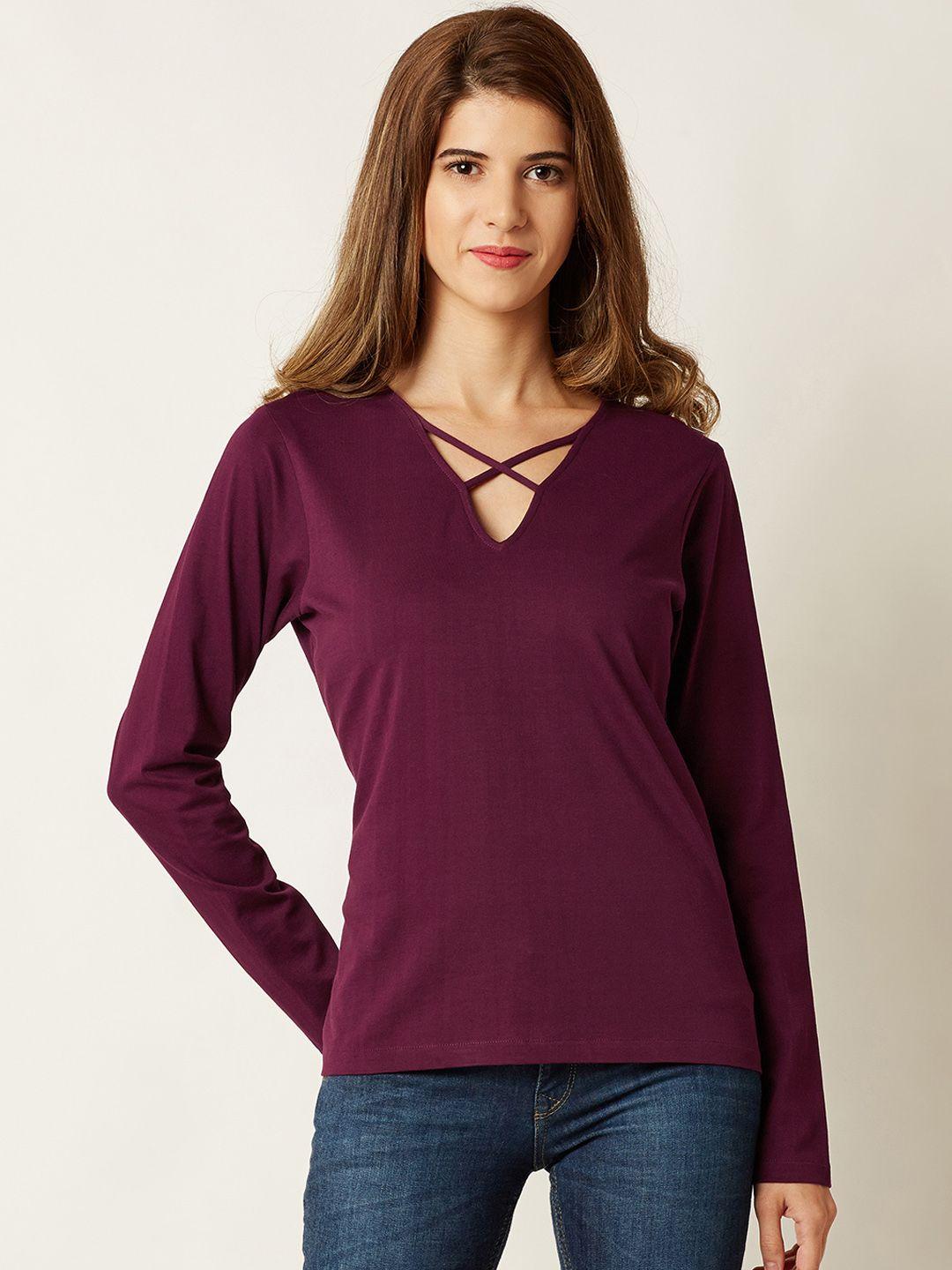miss chase women magenta solid pure cotton top