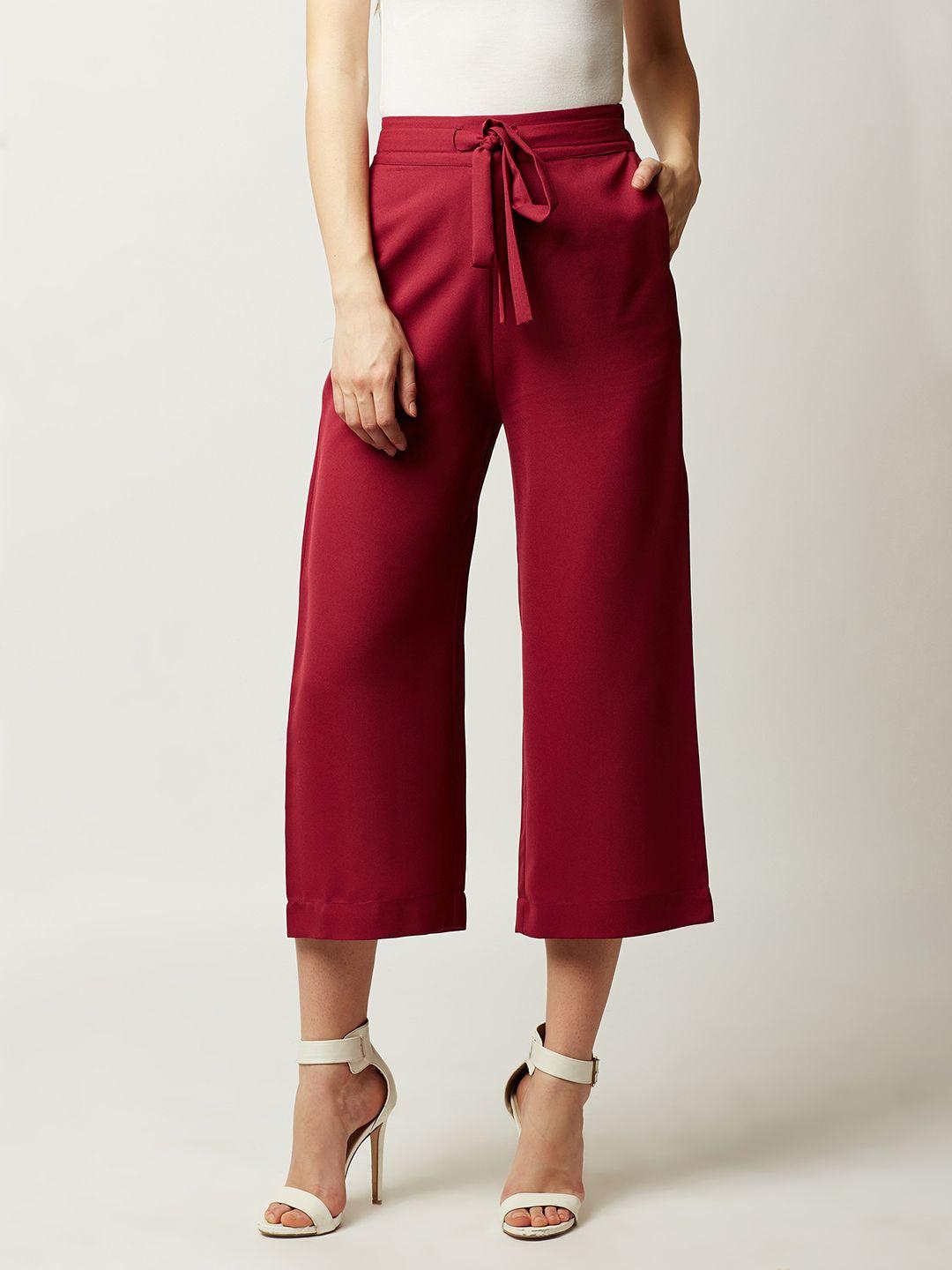 miss chase women maroon regular fit solid culottes