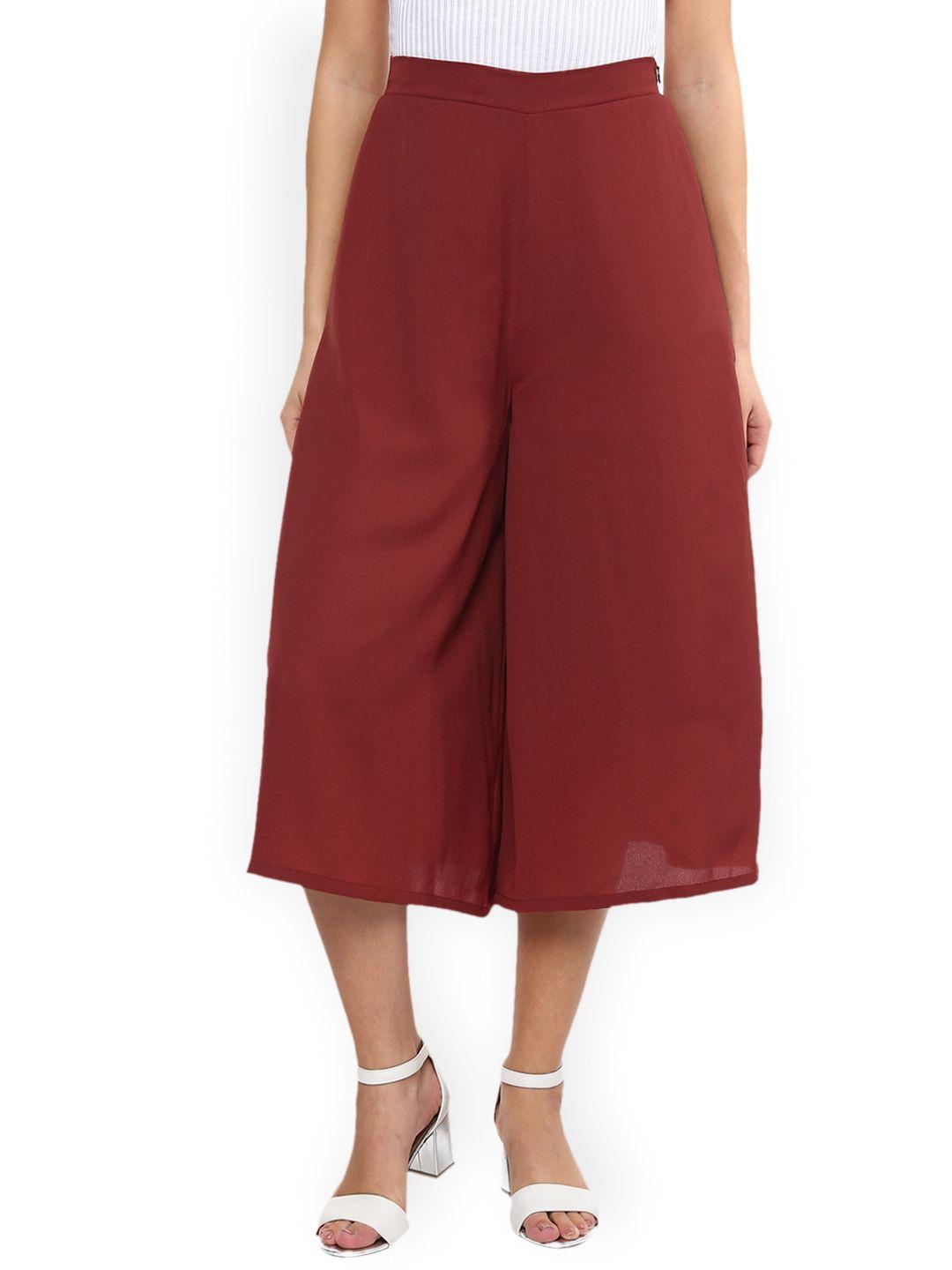 miss chase women maroon relaxed flared solid culottes