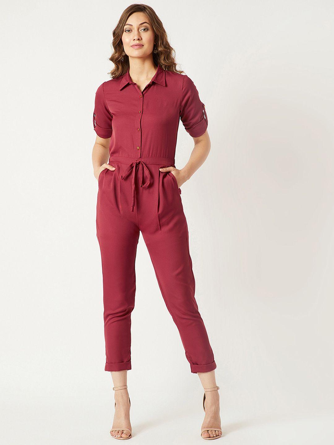 miss chase women maroon solid basic jumpsuit