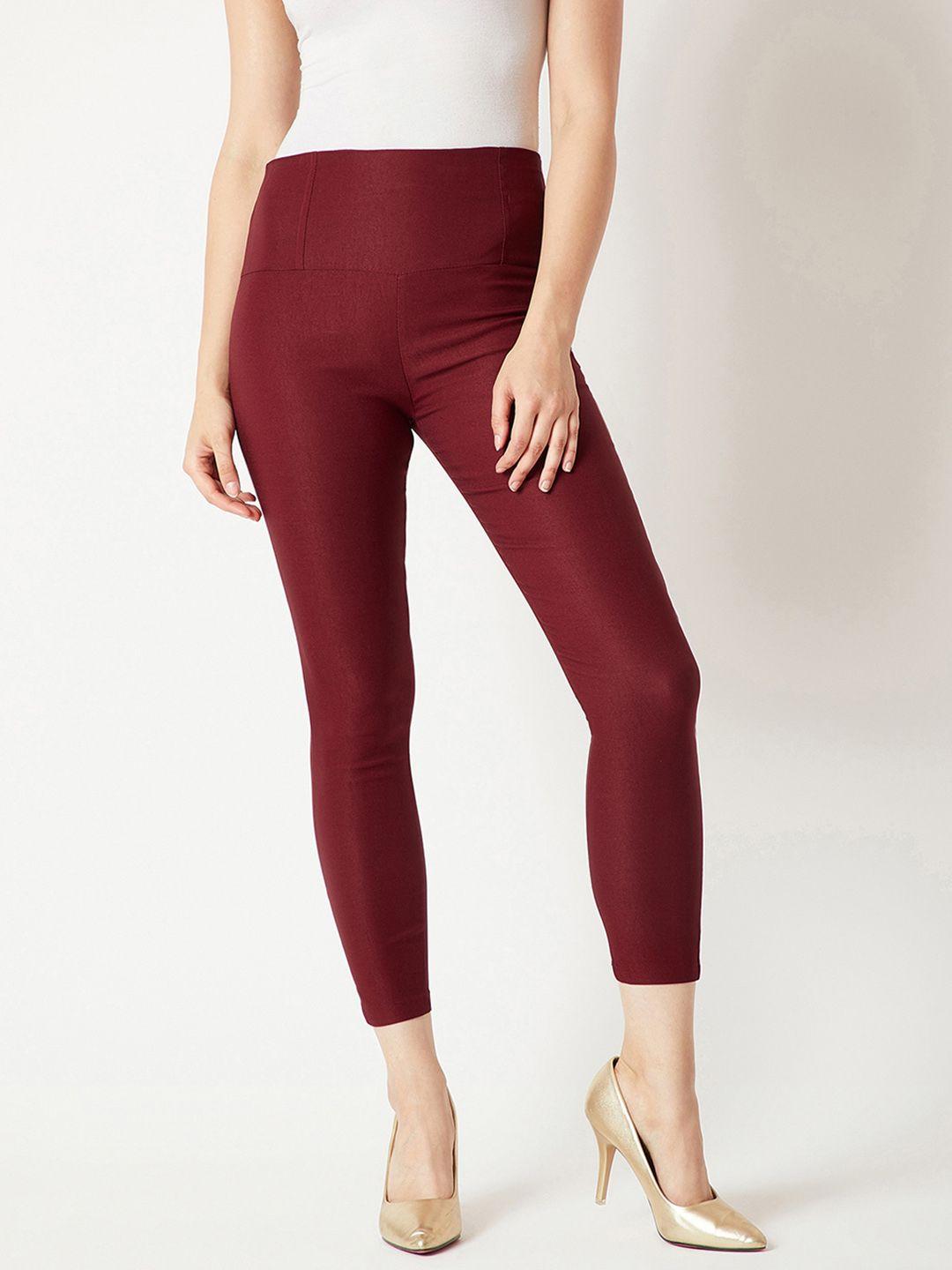 miss chase women maroon solid jeggings