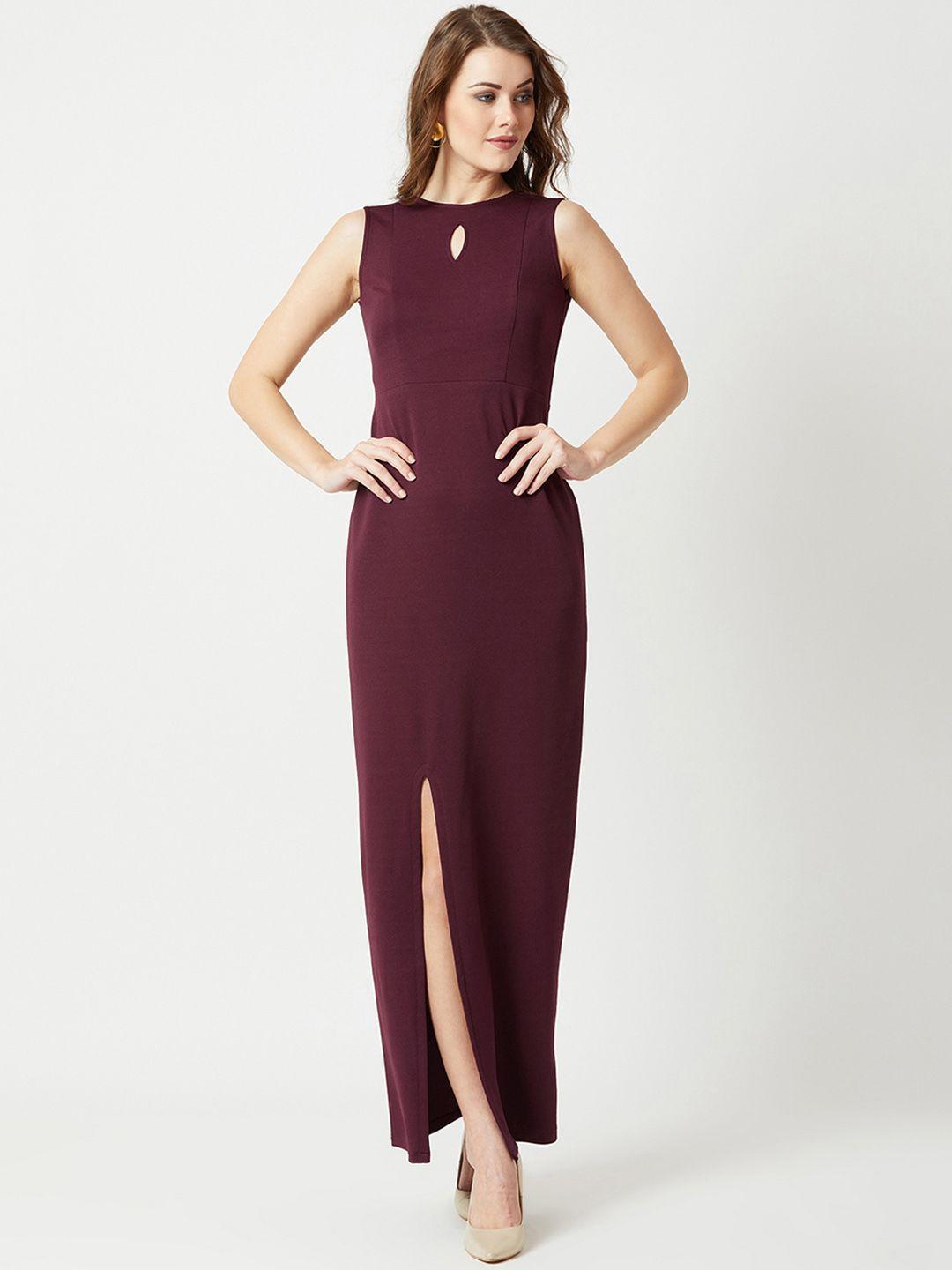 miss chase women maroon solid maxi dress