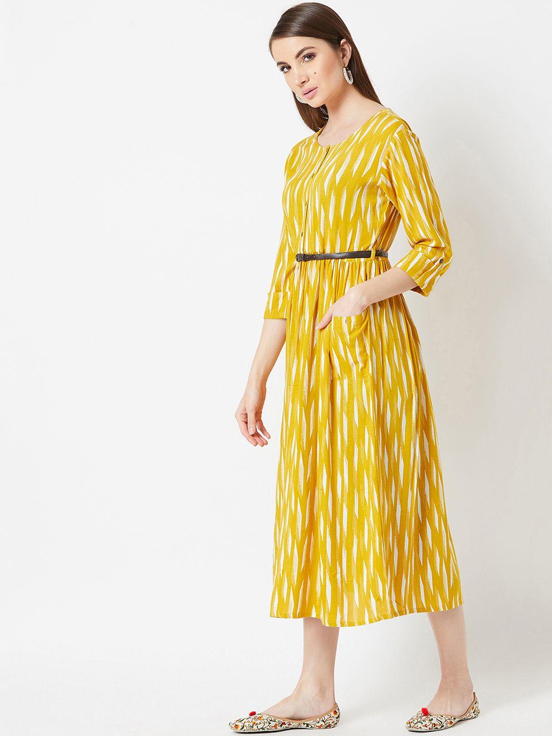 miss chase women mustard printed fit and flare dress