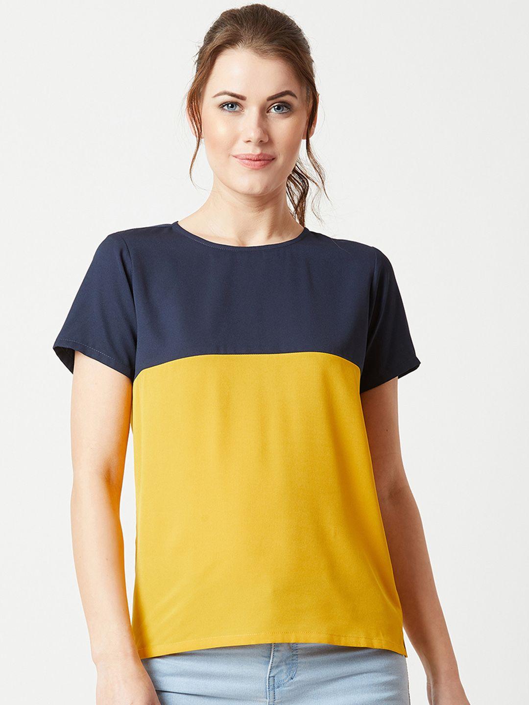 miss chase women navy blue & colourblocked top