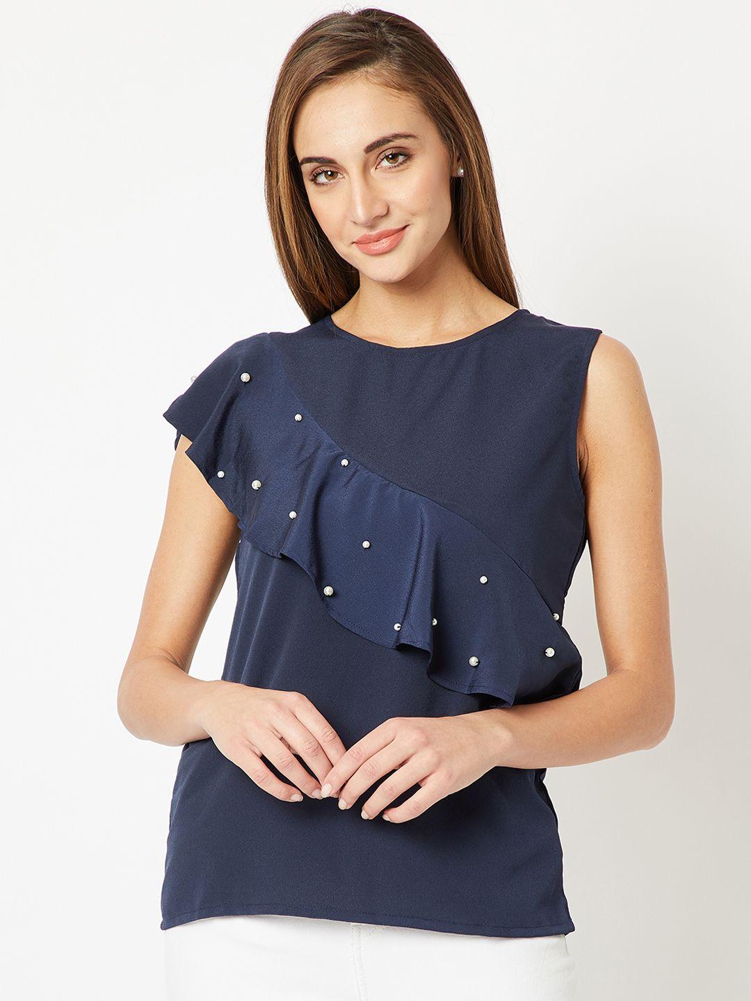 miss chase women navy blue embellished top