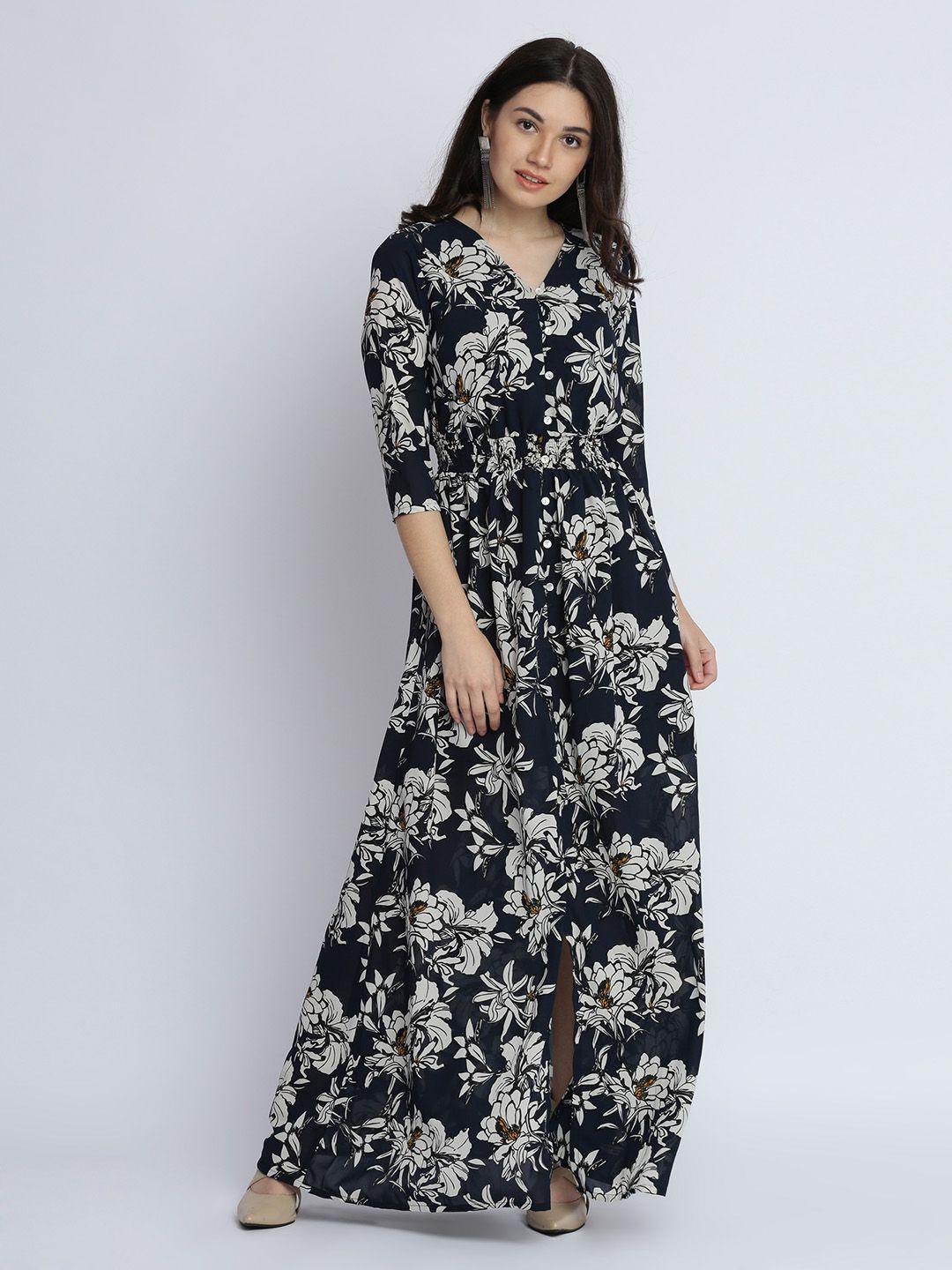 miss chase women navy blue printed maxi dress