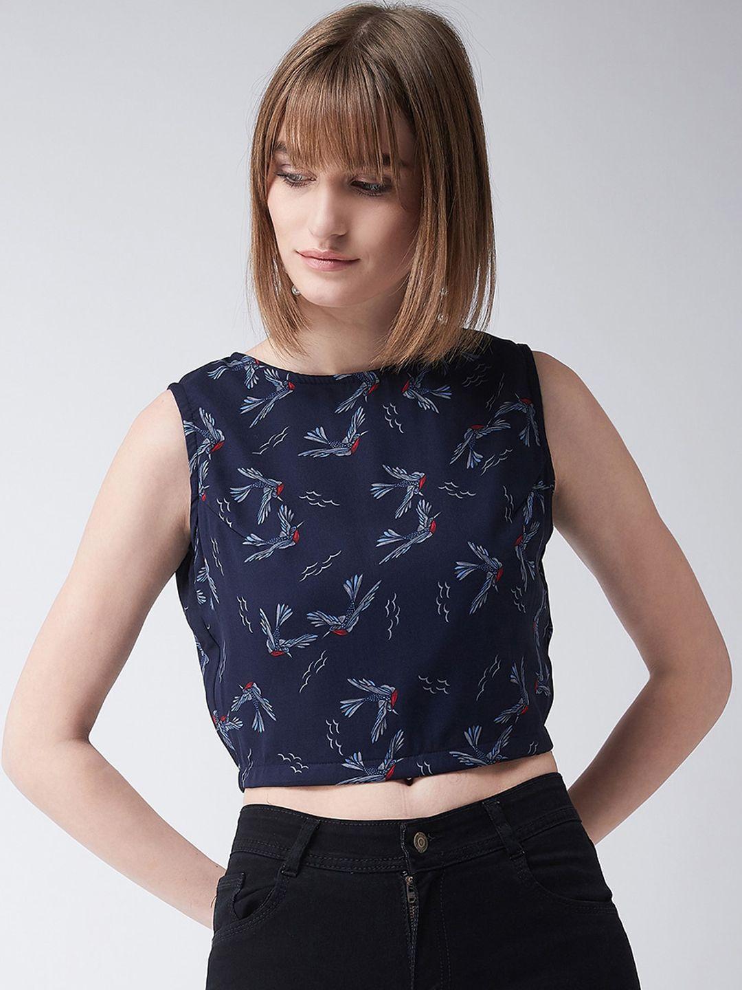 miss chase women navy blue printed top