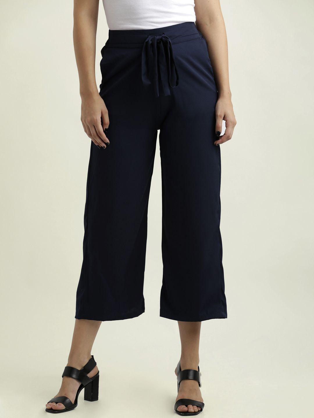 miss chase women navy blue regular fit solid culottes