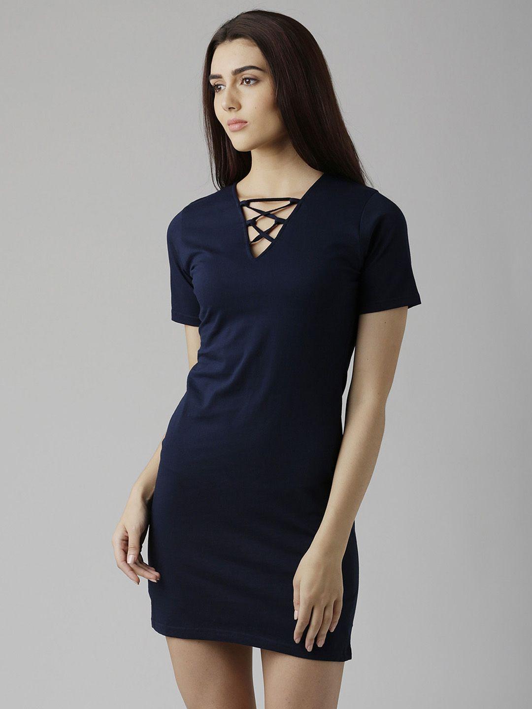 miss chase women navy blue solid bodycon dress