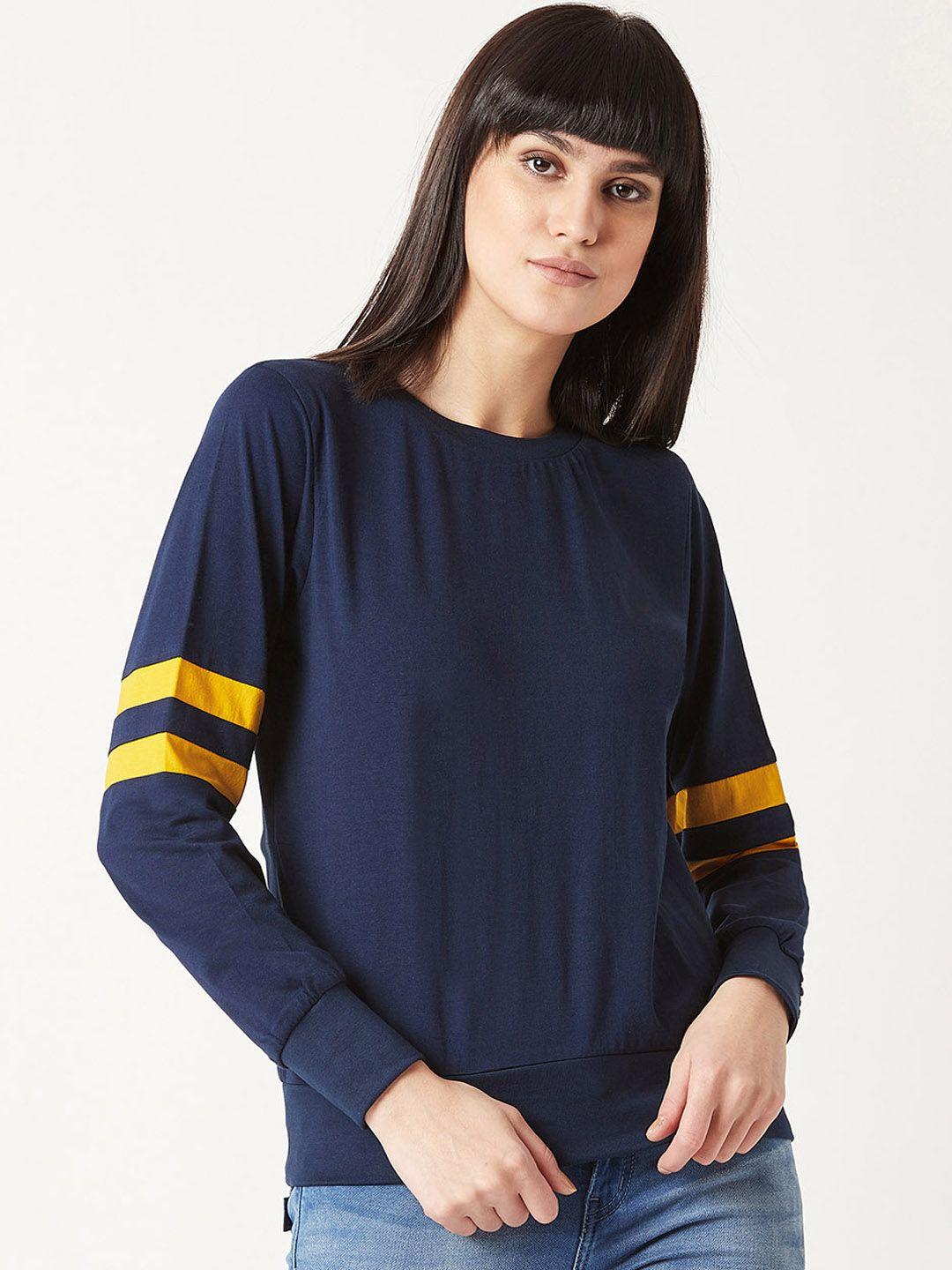miss chase women navy blue solid sweatshirt