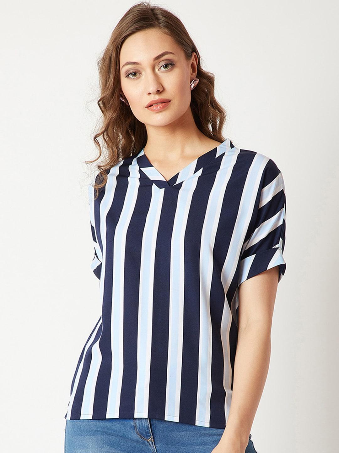 miss chase women navy blue striped top