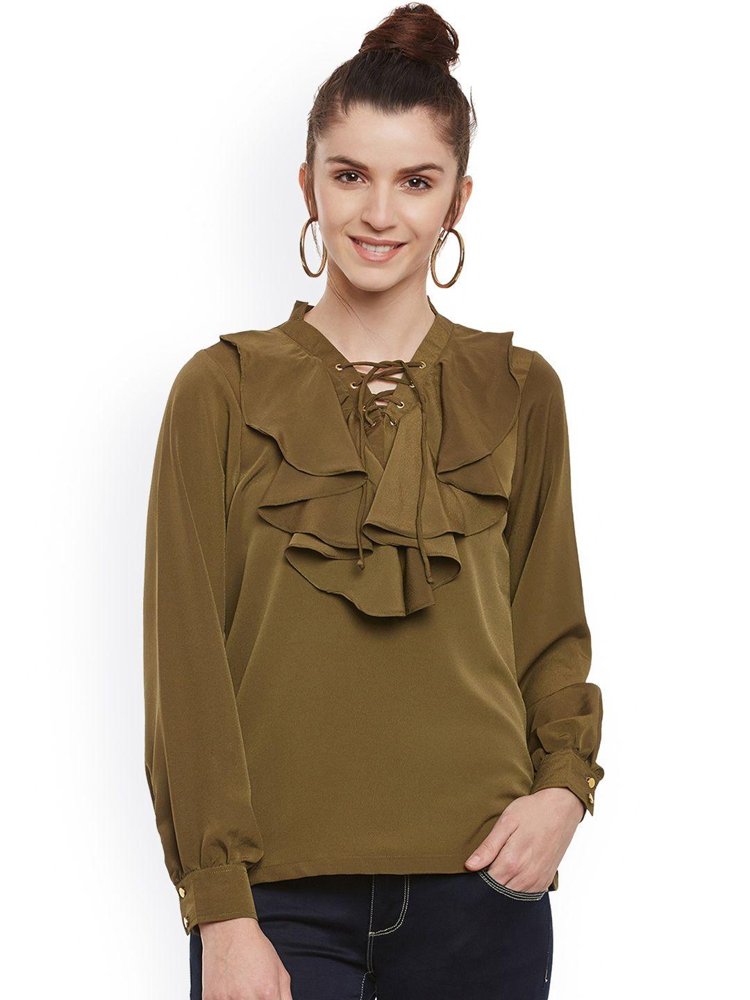 miss chase women olive green solid top