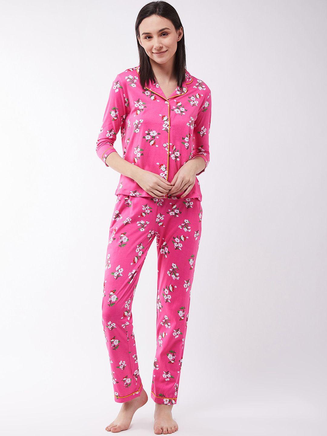 miss chase women pink & white printed night suit