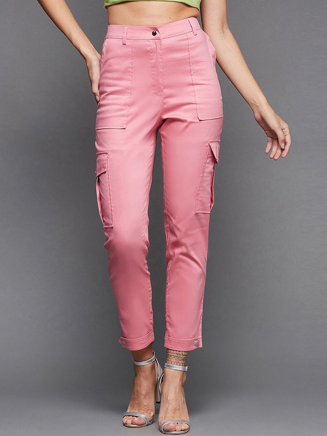 miss chase women pink relaxed high-rise cargos trousers