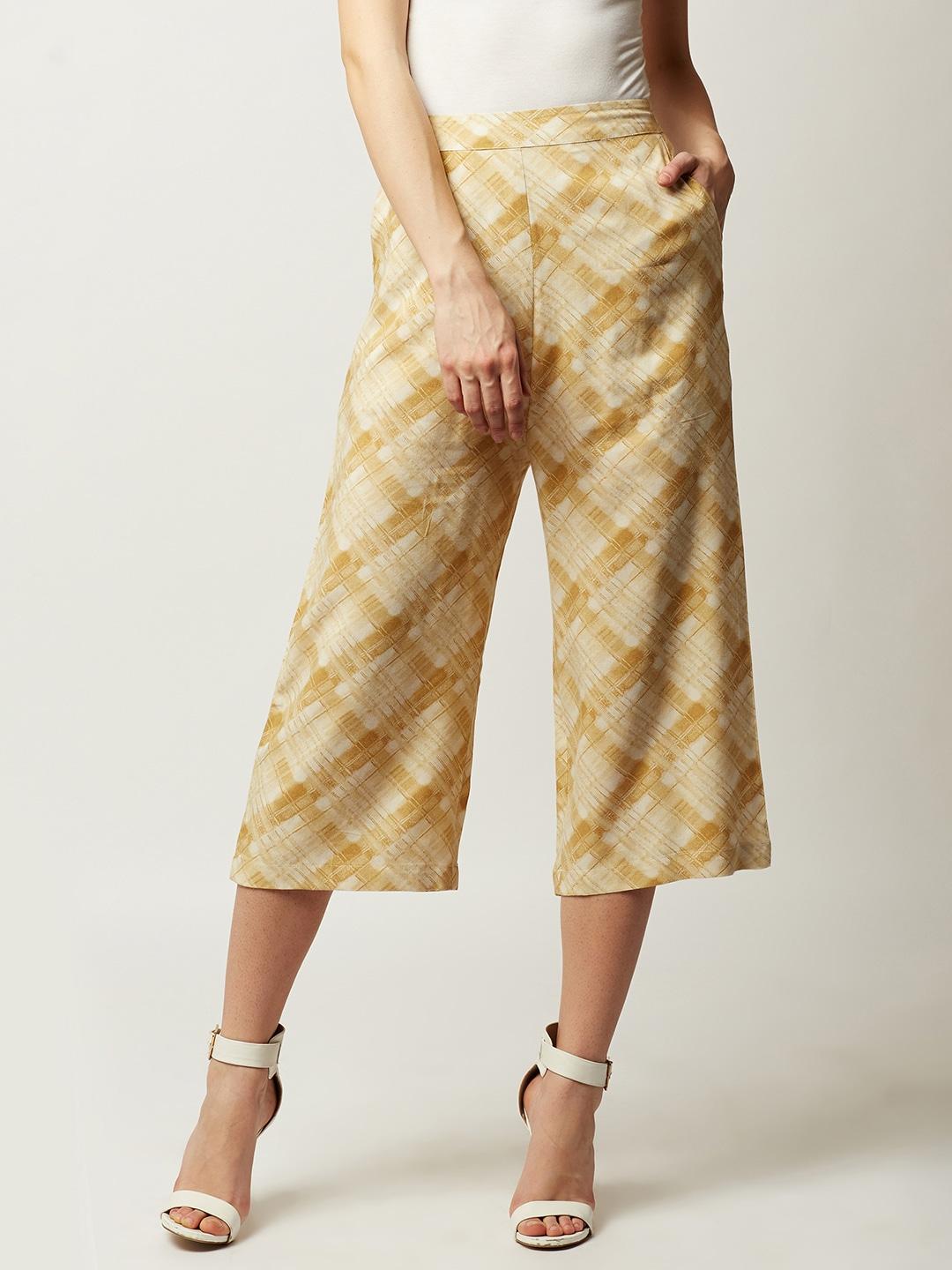 miss chase women yellow regular fit printed culottes