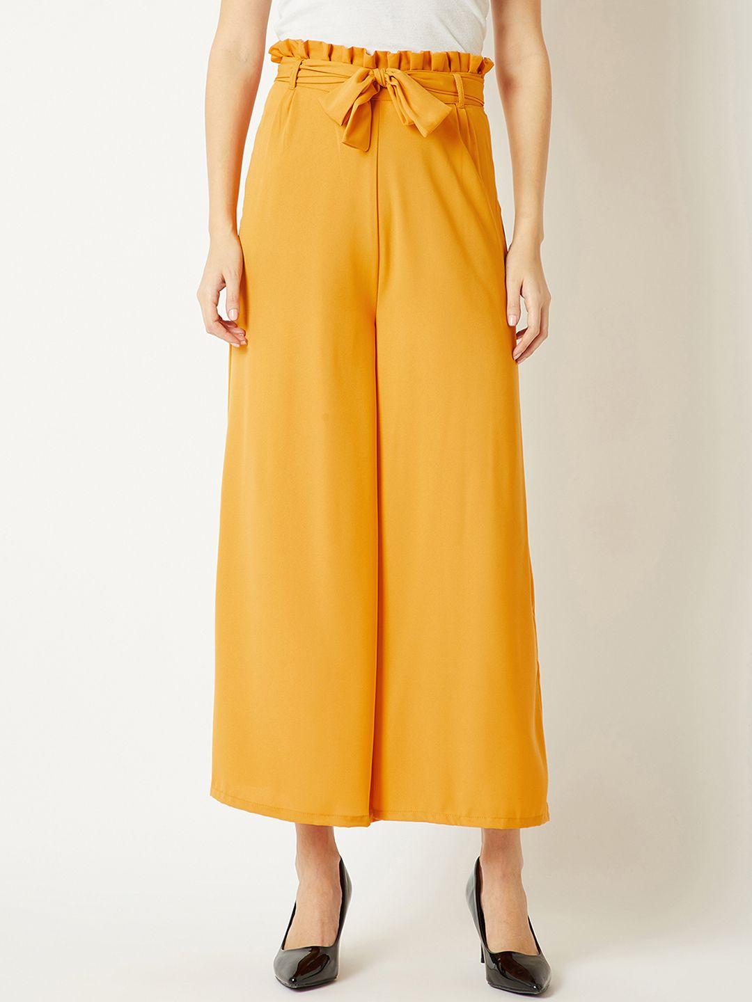 miss chase women yellow regular fit solid culottes