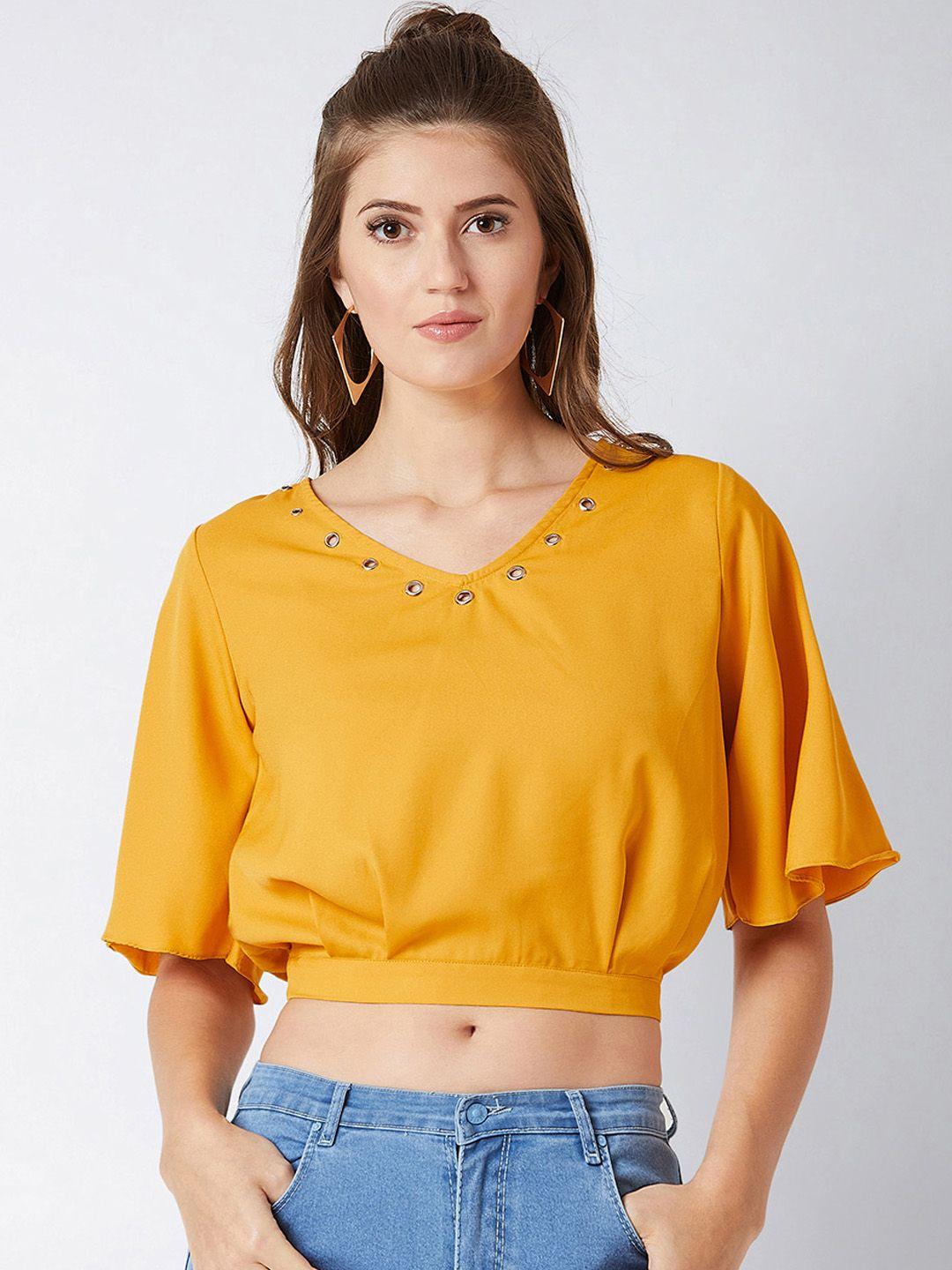 miss chase women yellow solid blouson top