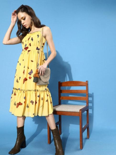 miss chase yellow printed dress