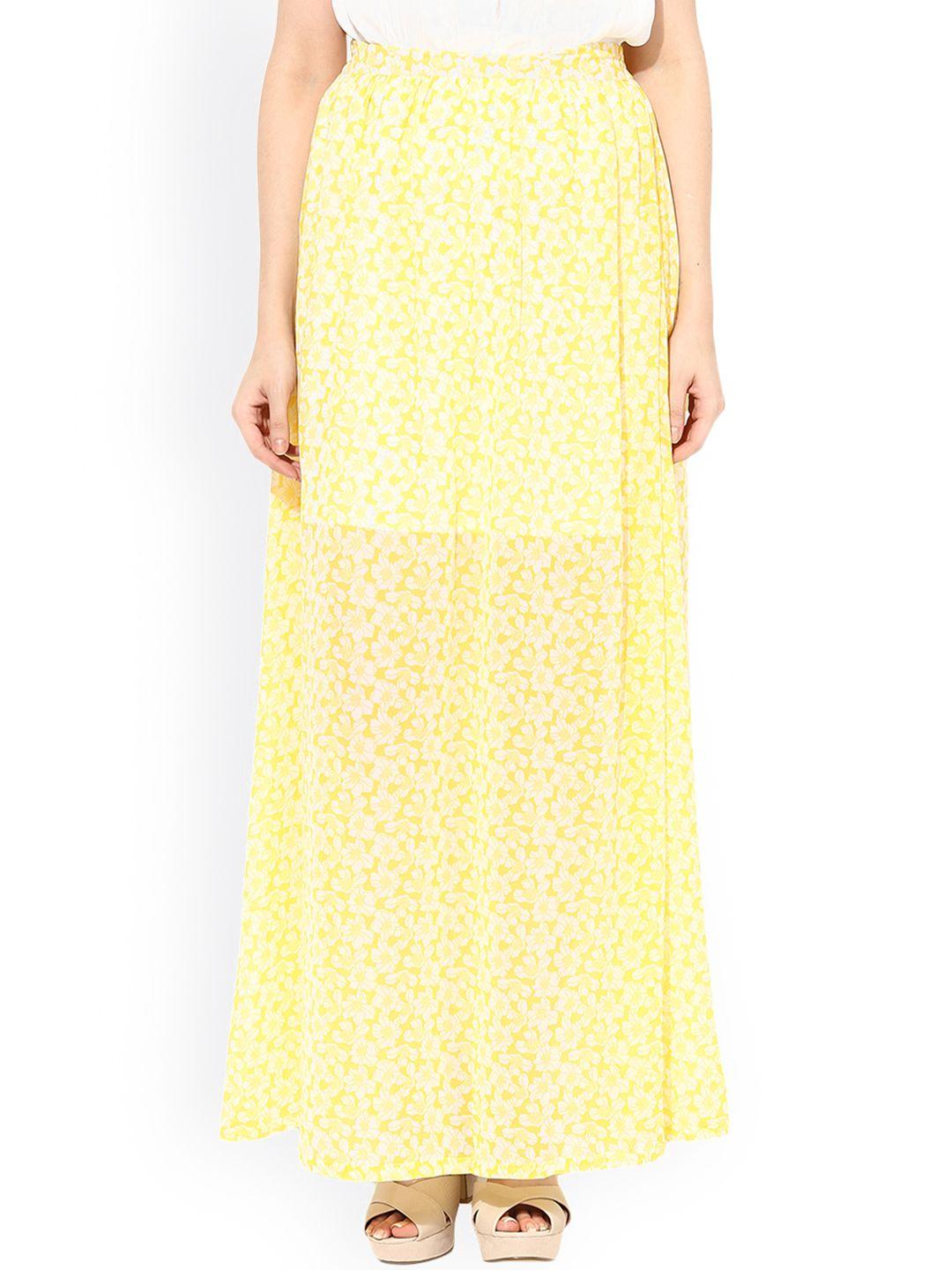 miss chase yellow printed maxi skirt