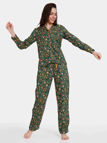 miss daisy woven pyjama sets douglas fir-green (set of 2)