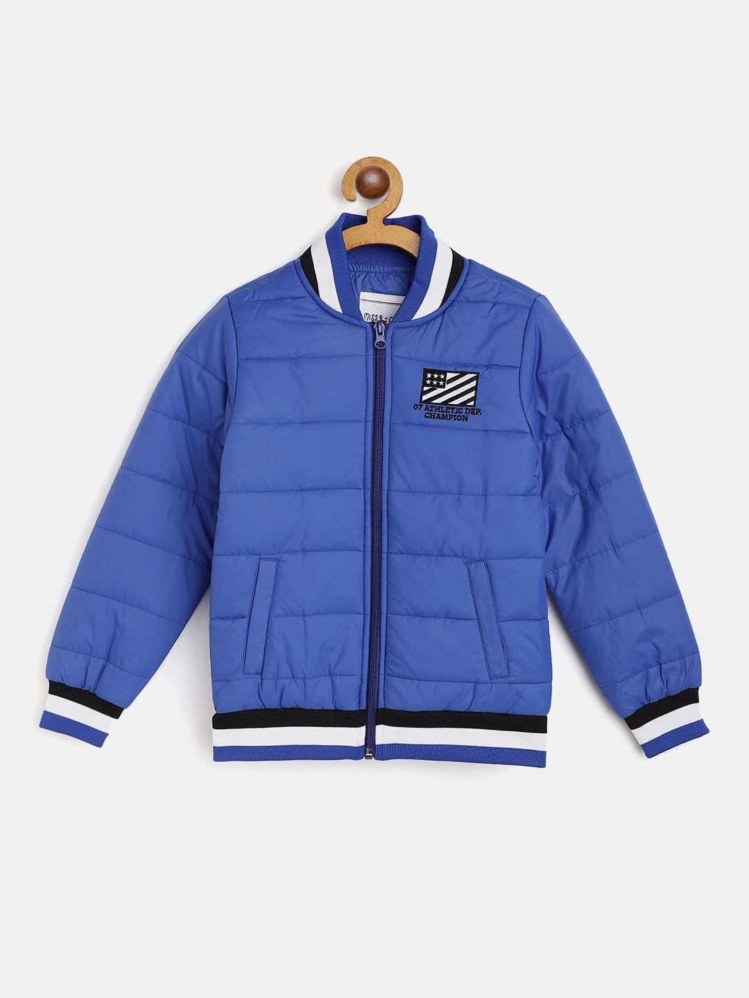 miss & chief boys blue solid bomber jacket