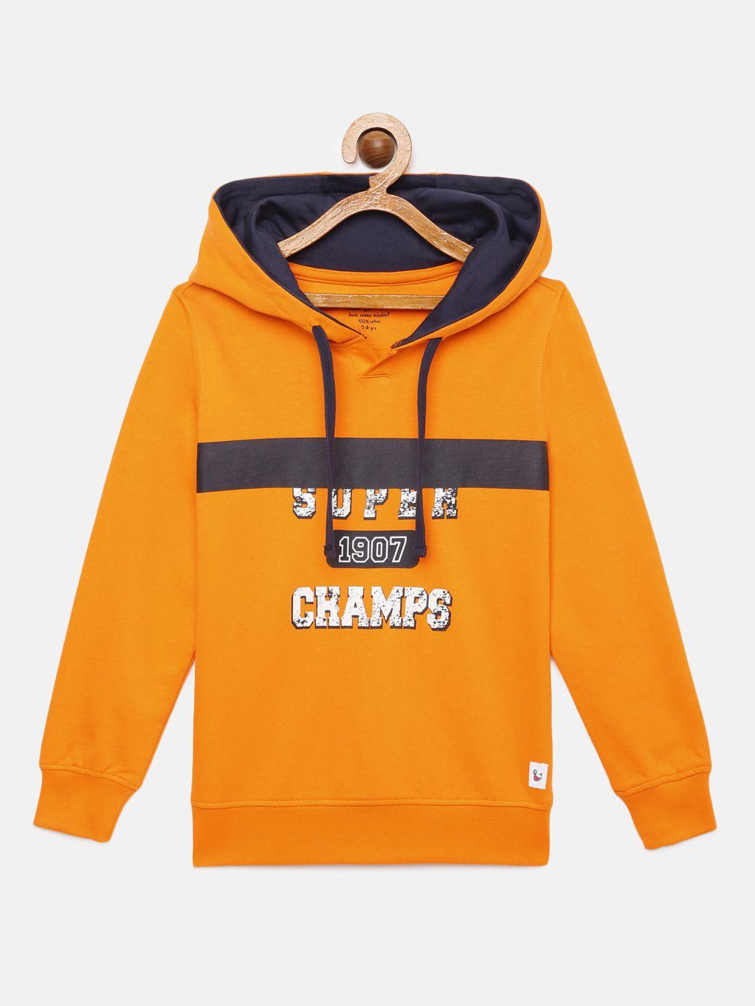 miss & chief boys orange printed hooded sweatshirt
