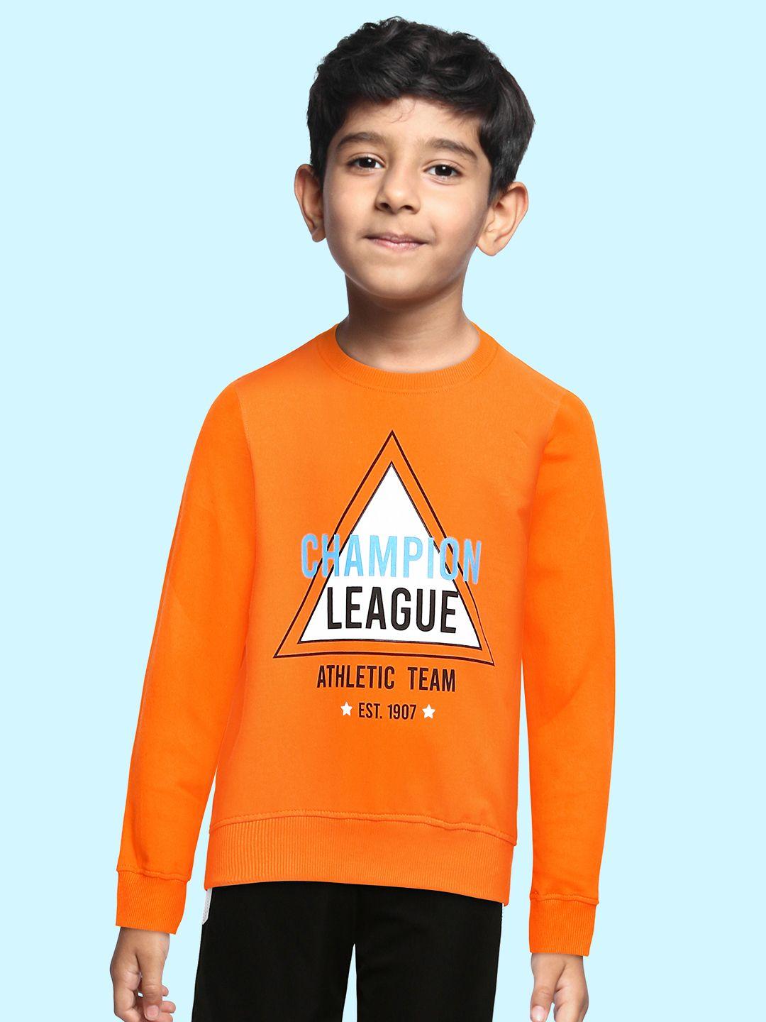 miss & chief boys orange printed pure cotton sweatshirt