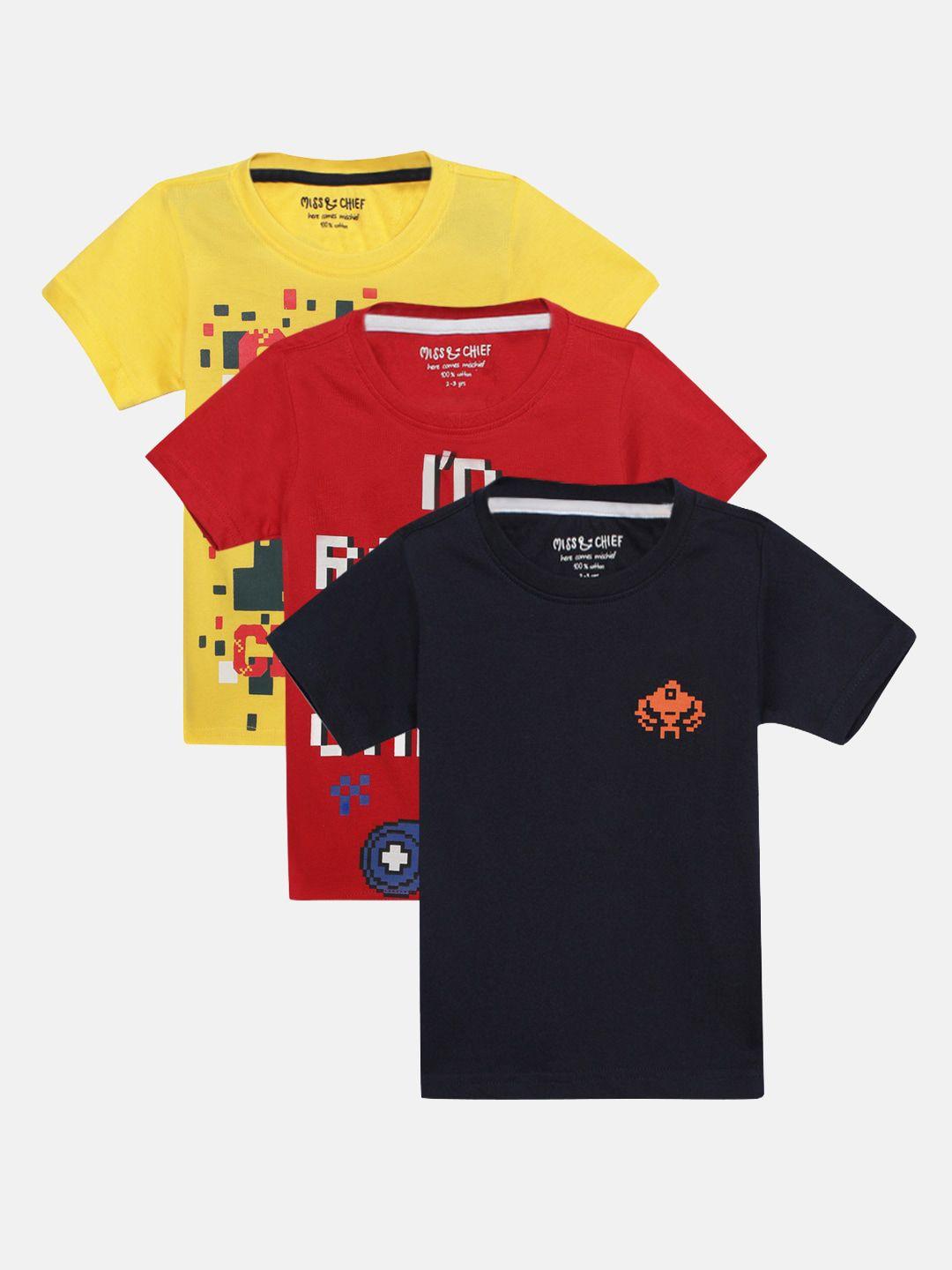 miss & chief boys pack of 3 printed round neck t-shirts