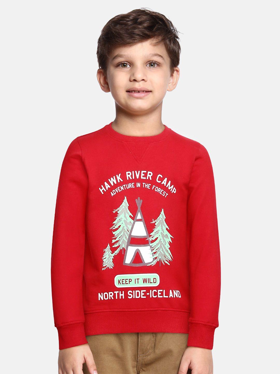 miss & chief boys red printed pure cotton sweatshirt