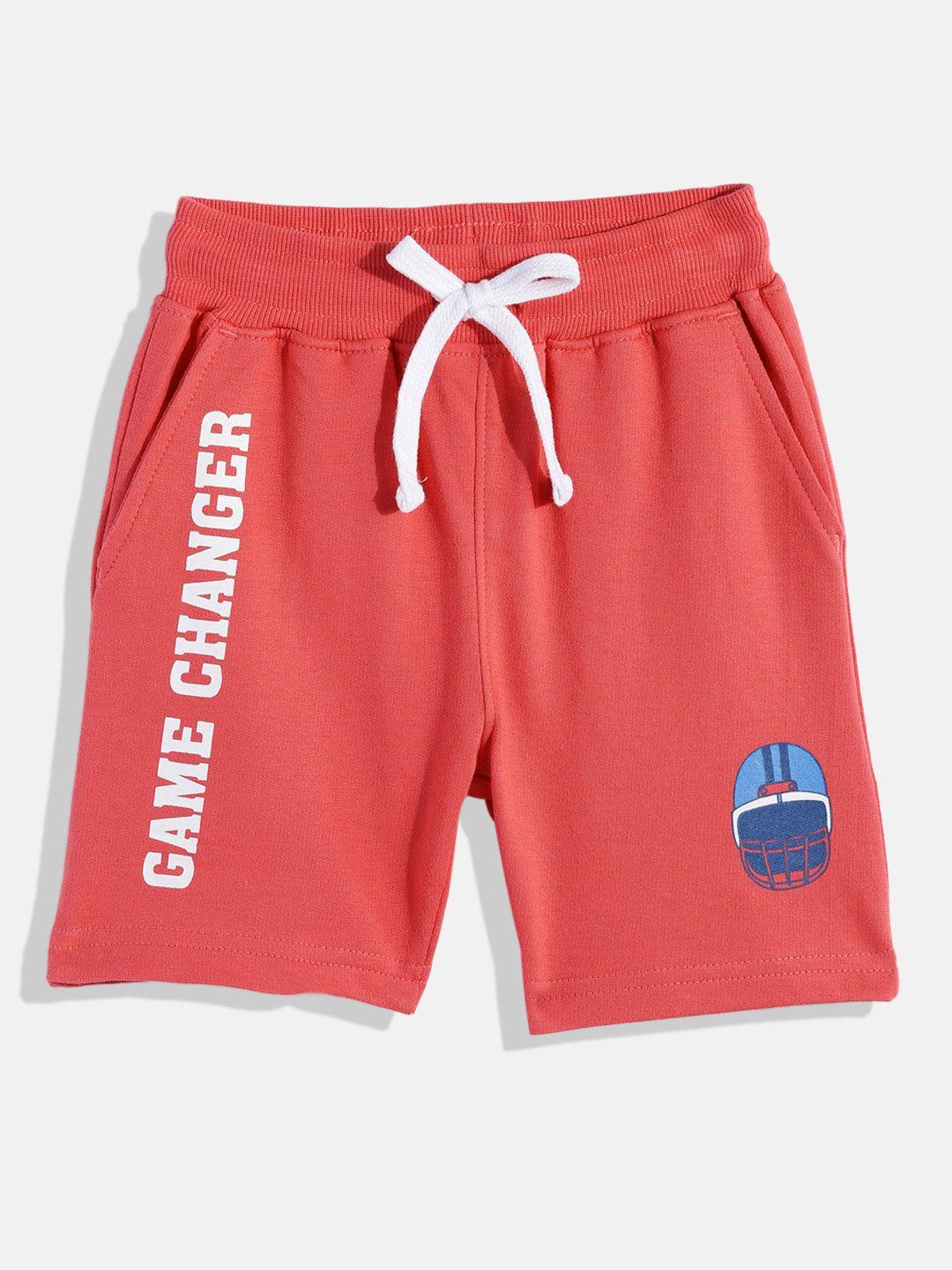 miss & chief boys red typography printed pure cotton regular shorts