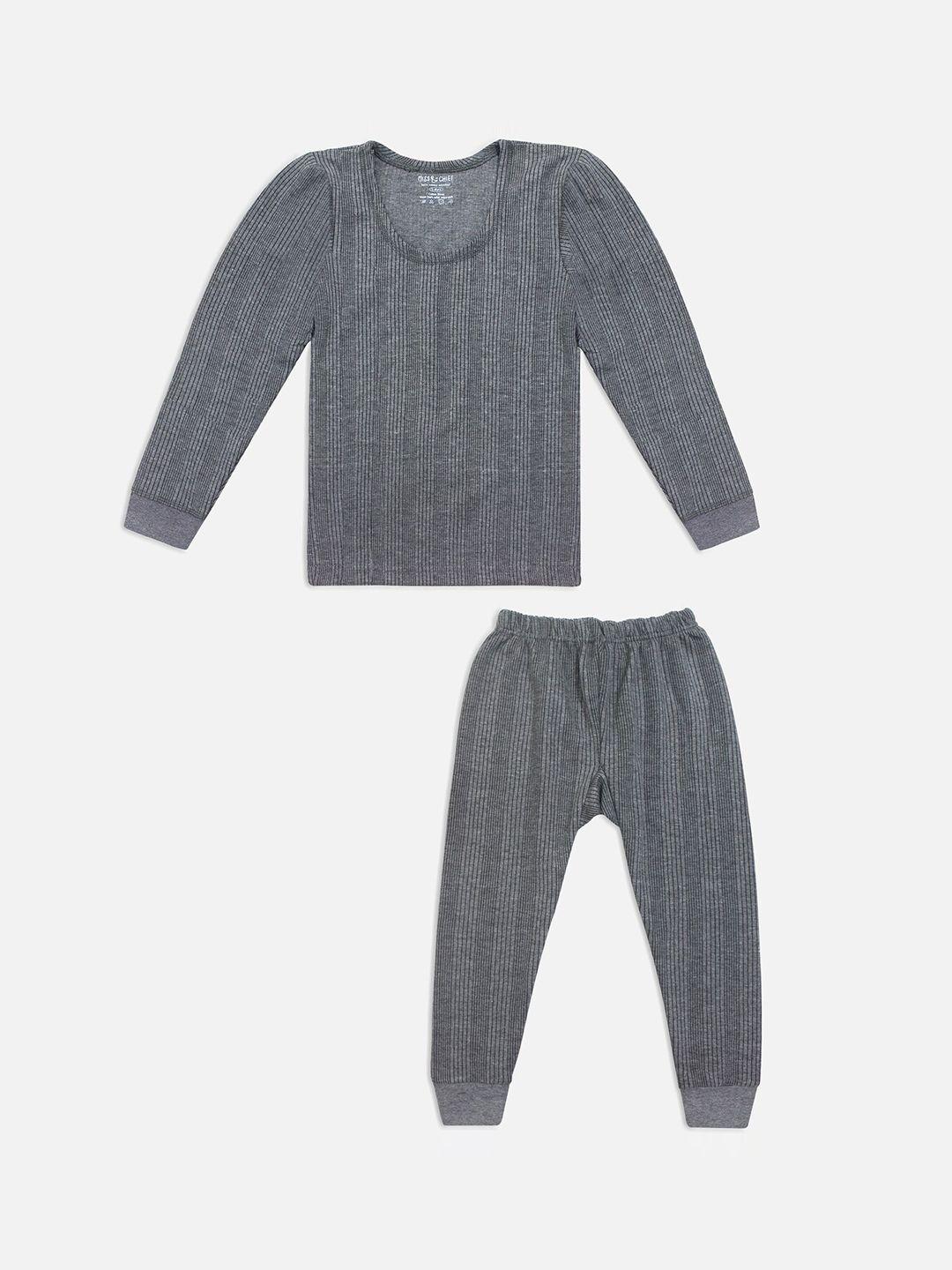 miss & chief kids grey ribbed thermal set