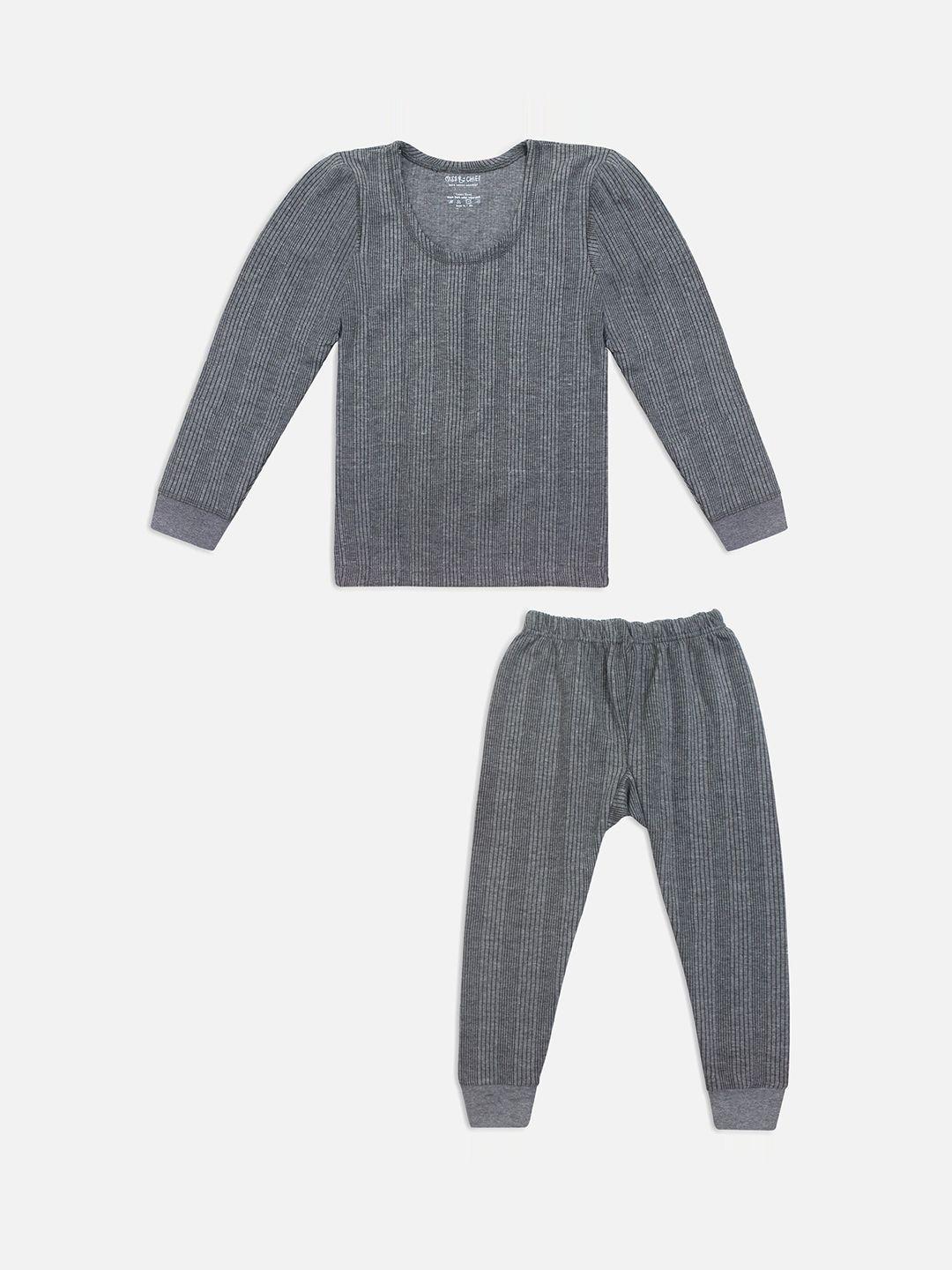 miss & chief kids grey striped thermal set