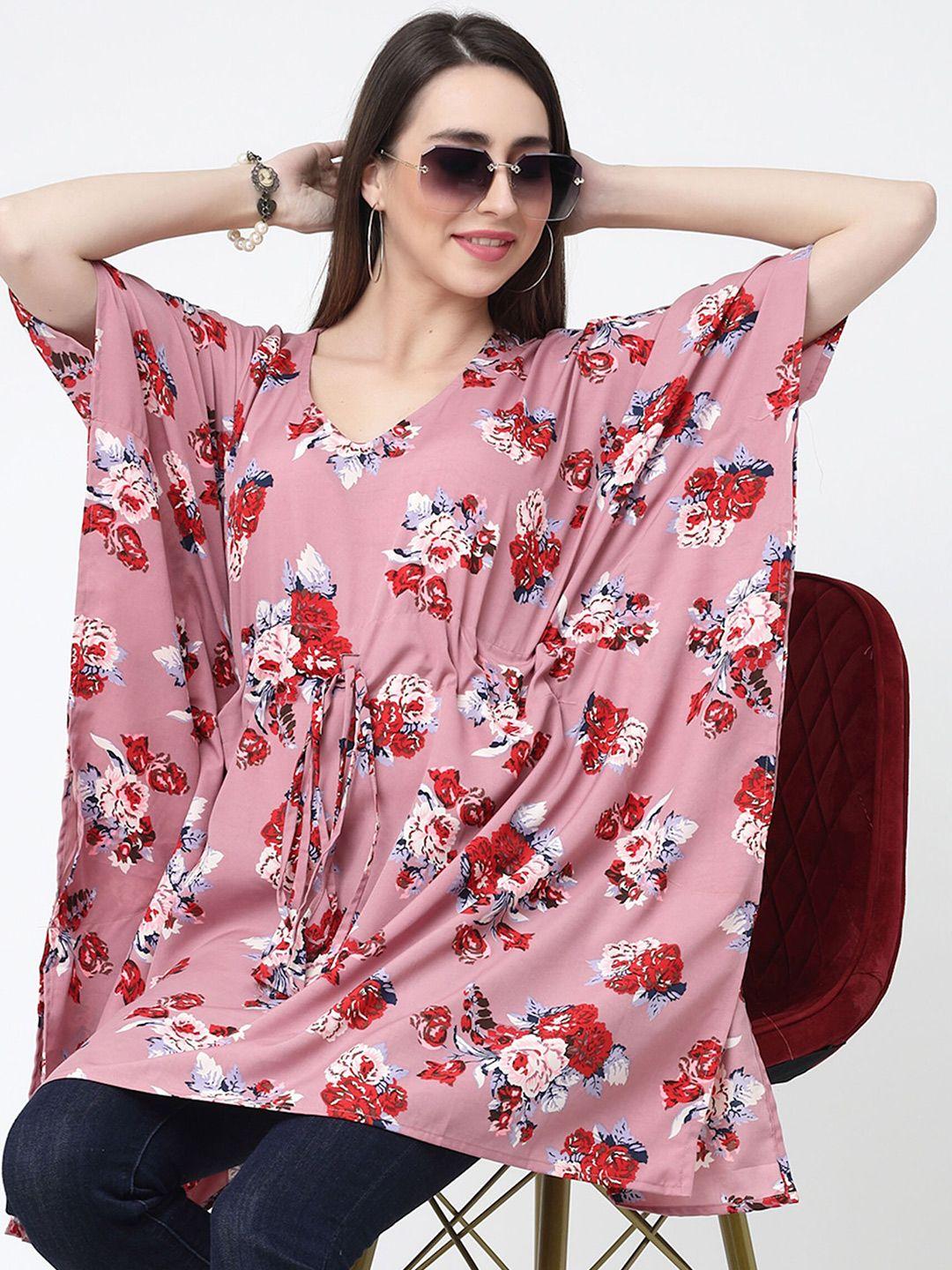 miss ayse floral print kimono sleeve crepe styled back top