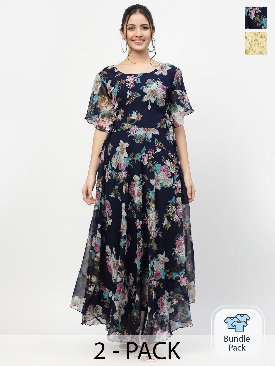 miss ayse floral printed layered georgette maxi dress