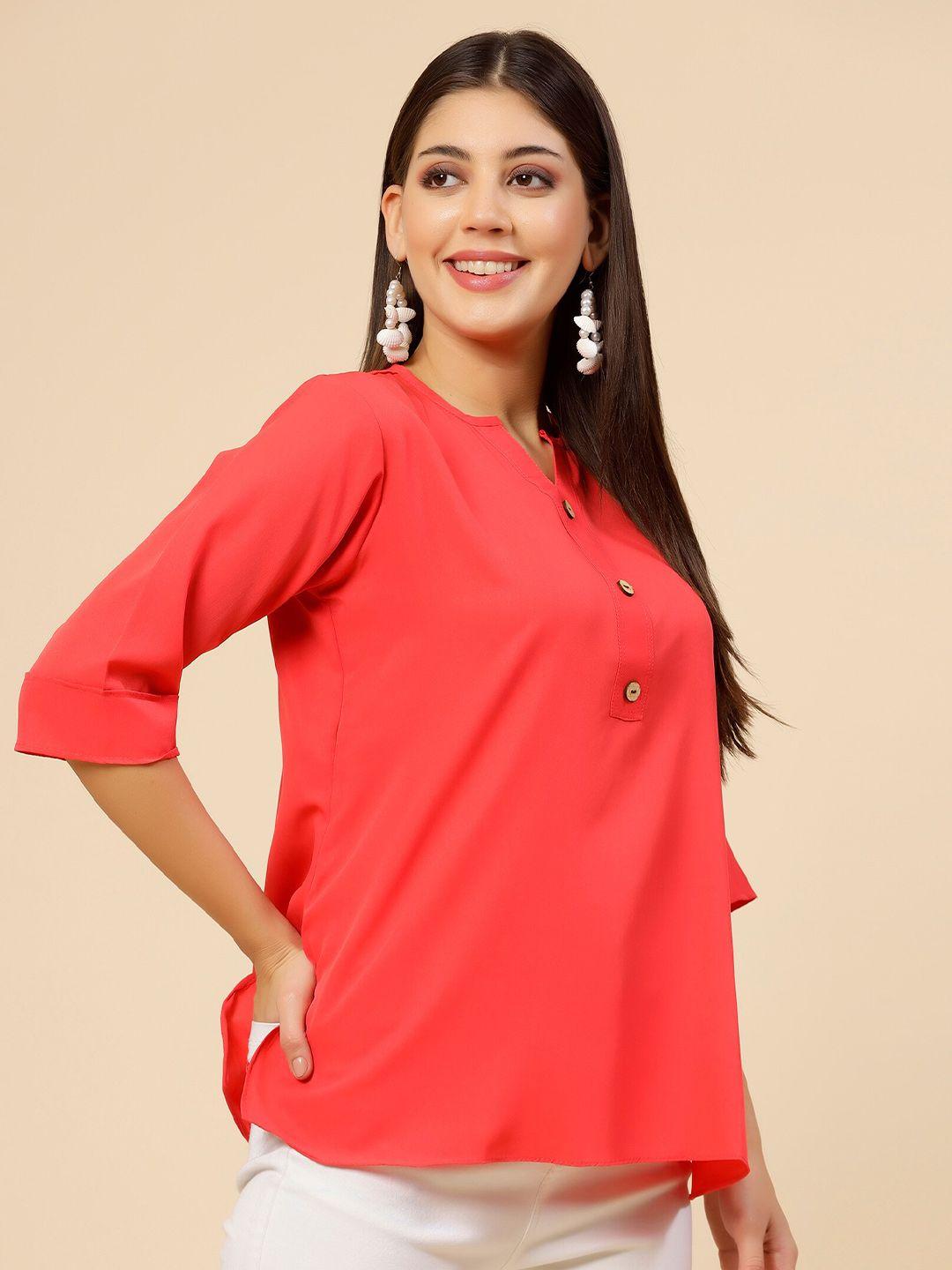 miss ayse notched round neck shirt style top