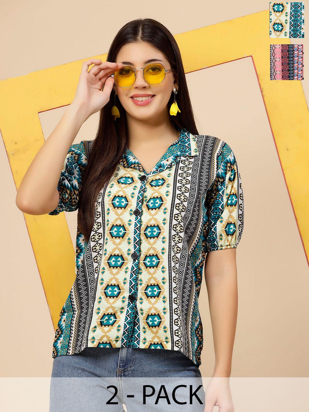 miss ayse pack of 2 bohemian printed shirt style tops