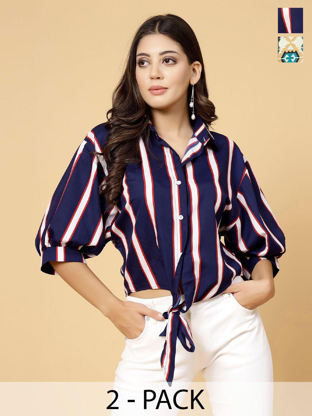 miss ayse pack of 2 classic opaque striped casual shirt