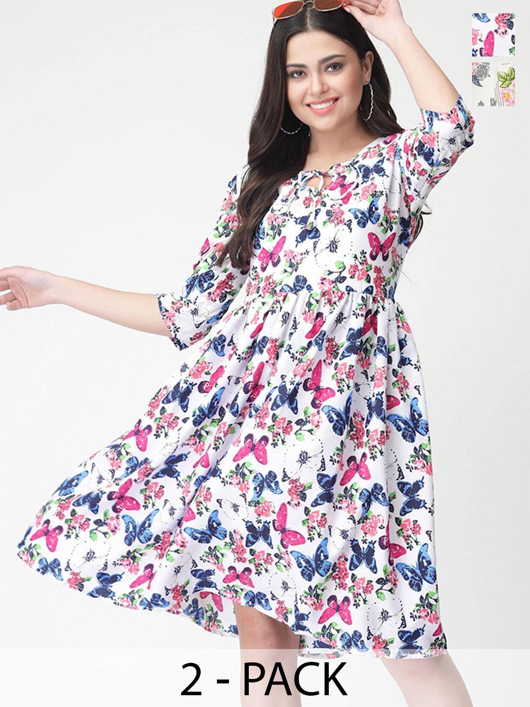 miss ayse pack of 2 floral print crepe fit & flare dress