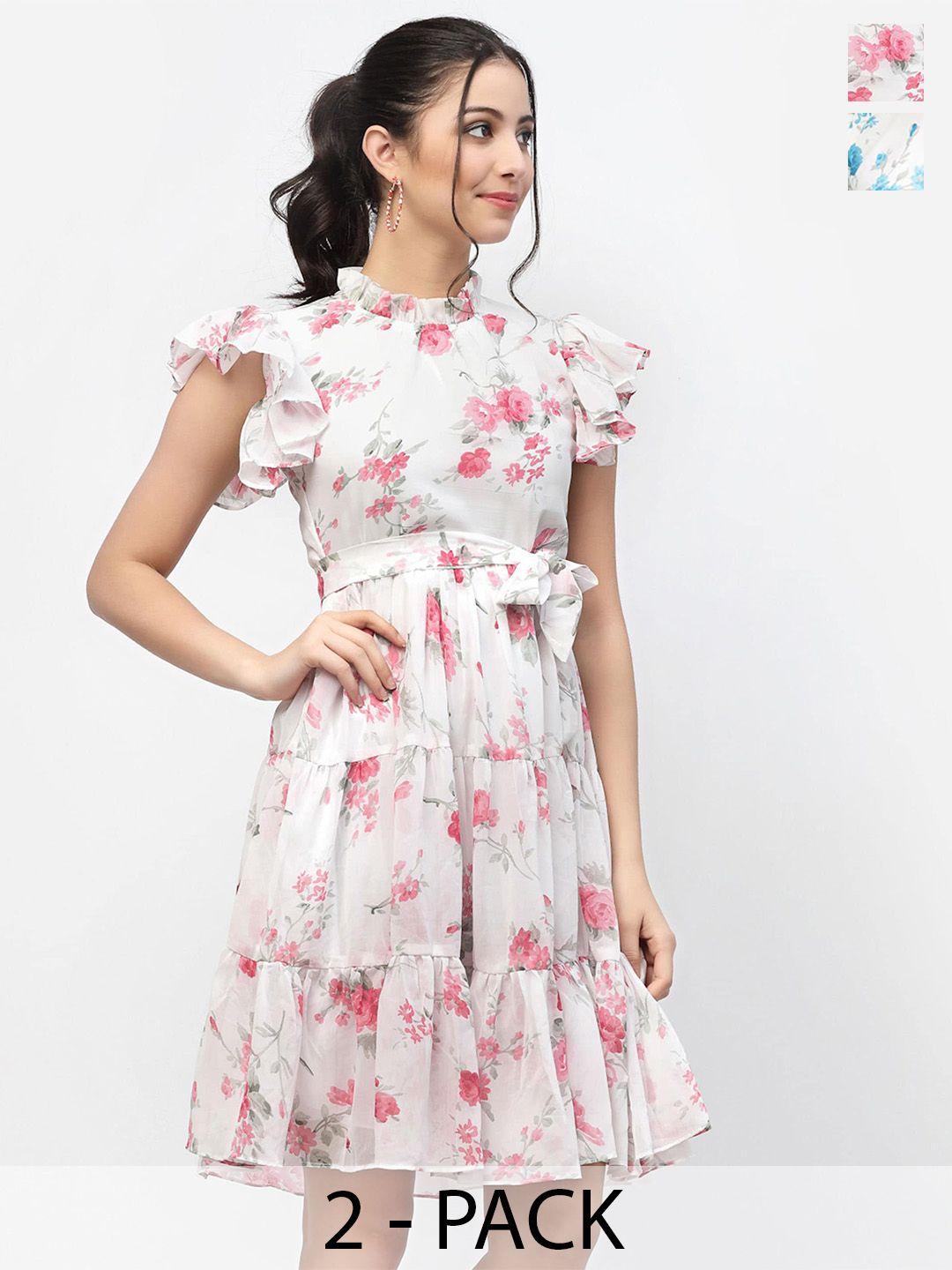 miss ayse pack of 2 floral print georgette fit & flare dress