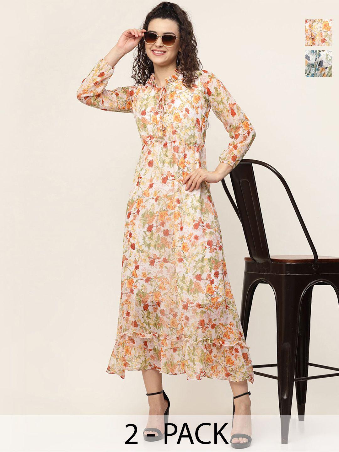 miss ayse pack of 2 floral printed georgette maxi dress