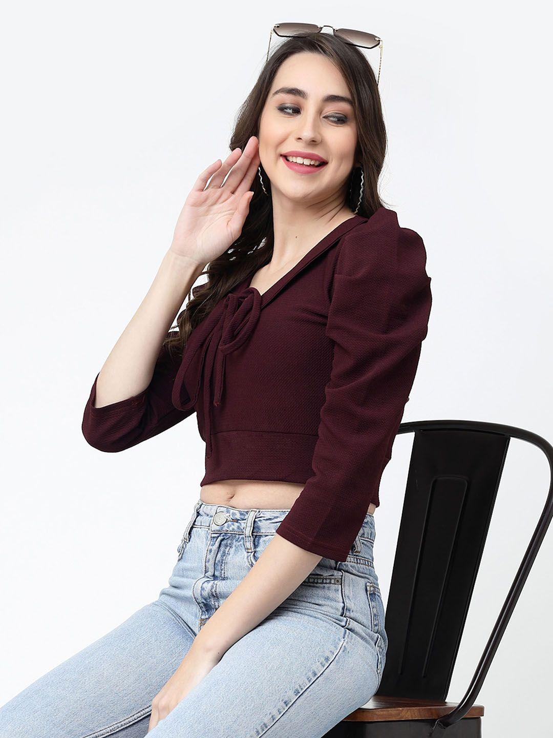 miss ayse pack of 2 v neck puff sleeves crop top