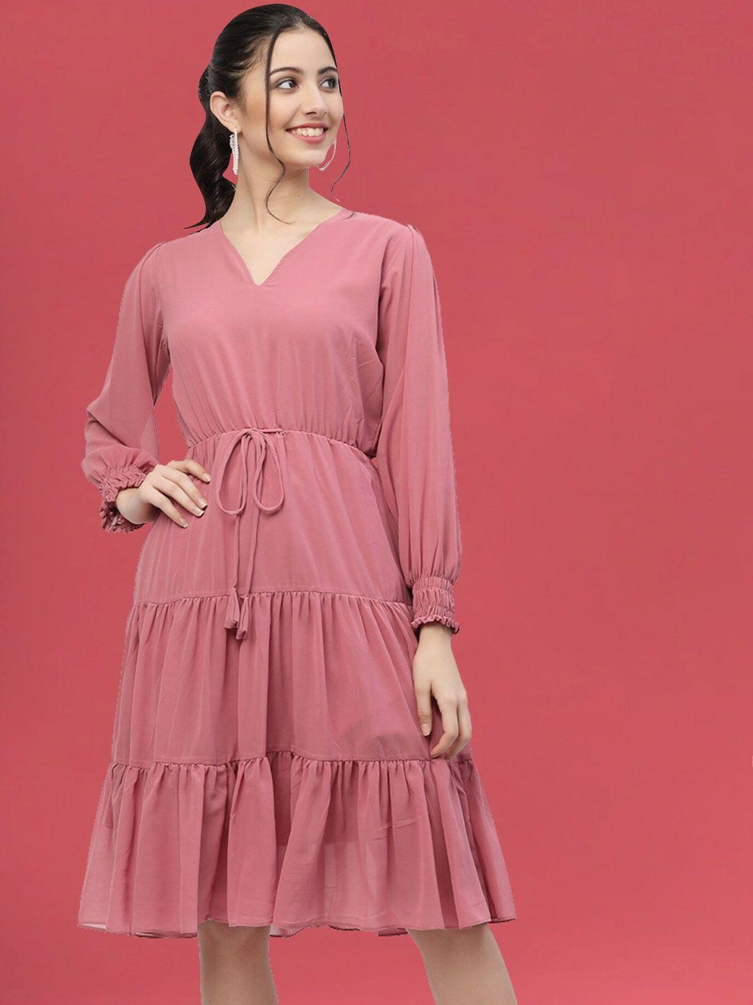 miss ayse pink georgette a-line dress